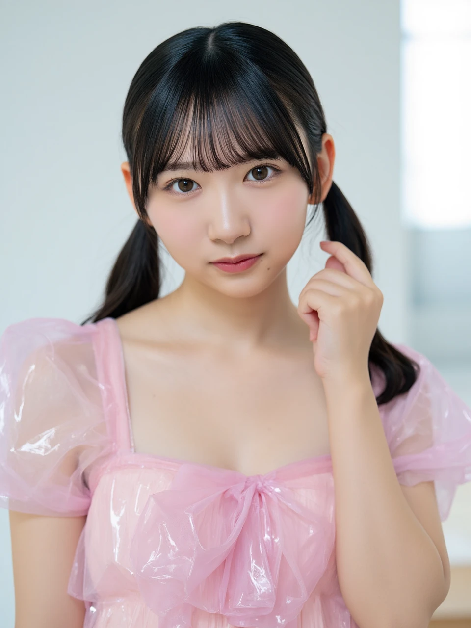 Araffe asian woman in a pink dress posing for a picture - SeaArt AI