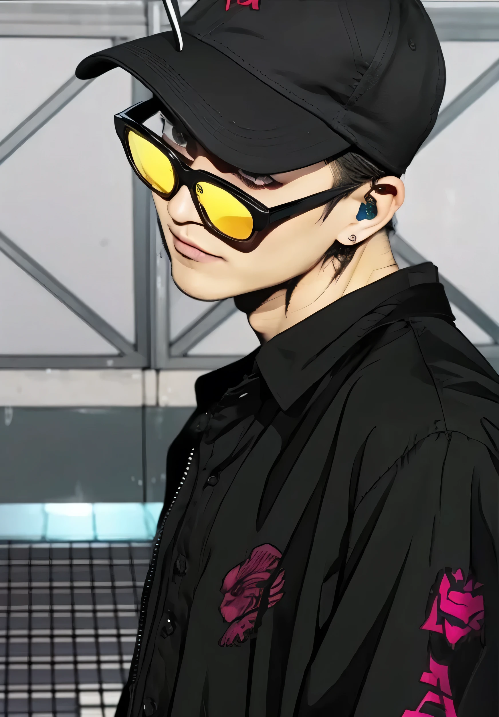 guy with sunglasses and a baseball cap and a baseball cap, digital art inspired by Iwao Takamoto, trending on pixiv, shin hanga, trigger artstyle, he wears an eyepatch, kentaro miura manga art style, miura kentaro style, kentaro miura style, kentaro miura manga style