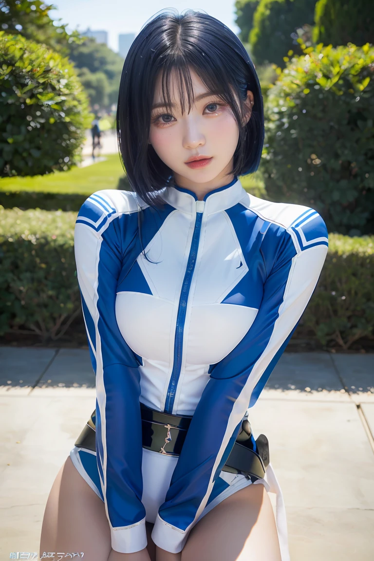 15-year-old girl、Earth Federation Operator Girl Soldier、((Shiny skin 1.5)),((Sweaty 1.3)),Black short hair、Cute like an idol、Childish face and appearance、Accurately drawn faceiniskirt Earth Federation Uniform))、White and blue uniform、(A uniform that fits your body:1.3)、Very 薄い thighs、Inside the bridge of a battleship、Low angle shot、Anatomically correct、Accurate Fingers、Accurate Rimbuster Piece、Photorealization