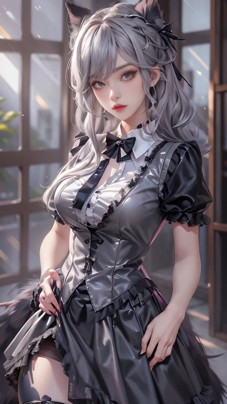 Real perfect view,Ultra Miniature Paintings,shiny pvc revoltech,shy crying face,kawaii girl, Slender big,Put out the nipples,red ribbon silver hair,thin waist,Thin glossy camisole,See-through shiny bra top blouse,See-through shiny mini skirt,Lace panties,sitting on,Midnight Convenience Store,plastic model,Rainbow Color,
