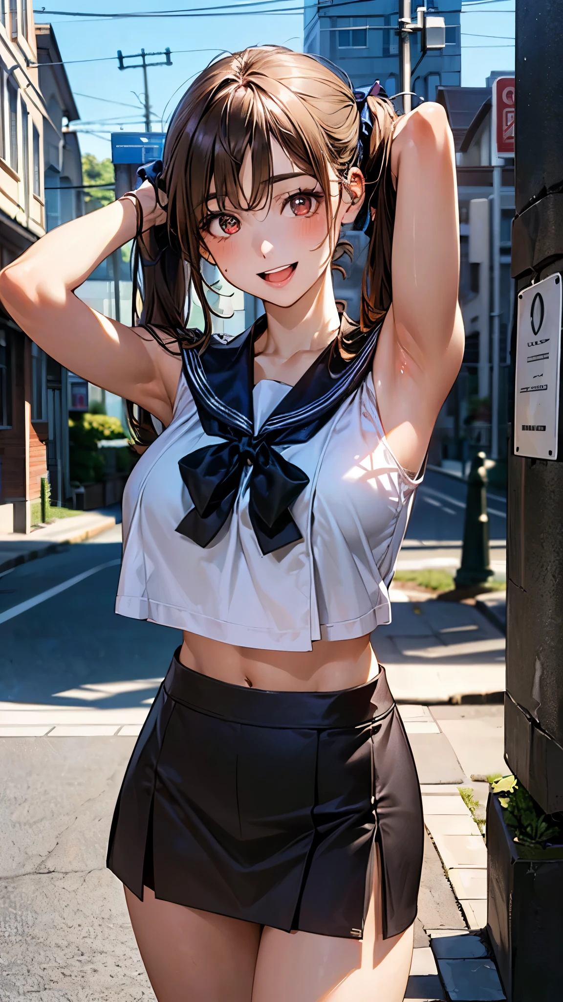 highest quality、High resolution、detailed background、Beautiful and dense face、beautiful and smooth skin、skin texture、cute10代の美少女、two beautiful girls、(huge breasts:1.4)、(realistic:1.2)、perfect body line、braided twin tails、
(Sleeveless sailor suit made of see-through material:1.5)、white sailor collar、Sheath Sloop Leece Mini Skirt、pink floral embroidered panties、No bra、white knee high socks、white overknee socks、emphasize cleavage、emphasize the chest、(My clothes are wet and see through and I can see my nipples..:1.4)、
Tea time at the cafe、((Two beautiful girls enjoy chatting at a cute cafe:1.2))、((with a happy expression on her face, She lifts up her skirt to reveal her panties.:1.5))、sexual expression、panty shot、underboob、cute、camel toe