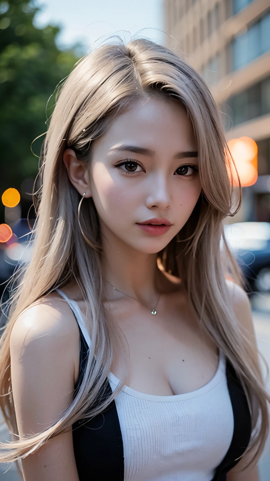  mix 4, (8k, Unprocessed photo ,  Max Image Quality, ​masterpiece: 1.45), ( is present,  photorealistic: 1.37), One Girls,  cute little,  cityscape , daytime, professional lighting ,  Photon Mapping ,  radiosity,  Physical Base Rendering , Gradient Gray Hair,  Shiny Hair,  With a girl,  casual outfit,Cute clothes,  best quality pictures,  high resolution, 1080P, (Clear Face), (  DETAILED FACE DESCRIPTION  ), ( detailed hand instructions), (​masterpiece), (Sophisticated CG),  extreme light and shadow ,  disheveled hair, ​masterpiece, Dense details, ( beautiful face), ( best quality pictures), (​masterpiece), ( detailed eyes ),  look in front of you , Thin clavicle,   big breasts ,(( Side Boober Barbossa )),( Underbob ),,Earrings, cleft breast,