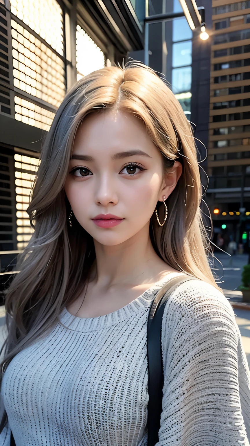  mix 4, (8k, Unprocessed photo ,  Max Image Quality, ​masterpiece: 1.45), ( is present,  photorealistic: 1.37), One Girls,  cute little,  cityscape , daytime, professional lighting ,  Photon Mapping ,  radiosity,  Physical Base Rendering , Gradient Gray Hair,  Shiny Hair,  With a girl,  casual outfit,Cute clothes,  best quality pictures,  high resolution, 1080P, (Clear Face), (  DETAILED FACE DESCRIPTION  ), ( detailed hand instructions), (​masterpiece), (Sophisticated CG),  extreme light and shadow ,  disheveled hair, ​masterpiece, Dense details, ( beautiful face), ( best quality pictures), (​masterpiece), ( detailed eyes ),  look in front of you , Thin clavicle,   big breasts ,(( Side Boober Barbossa )),( Underbob ),,Earrings, cleft breast,