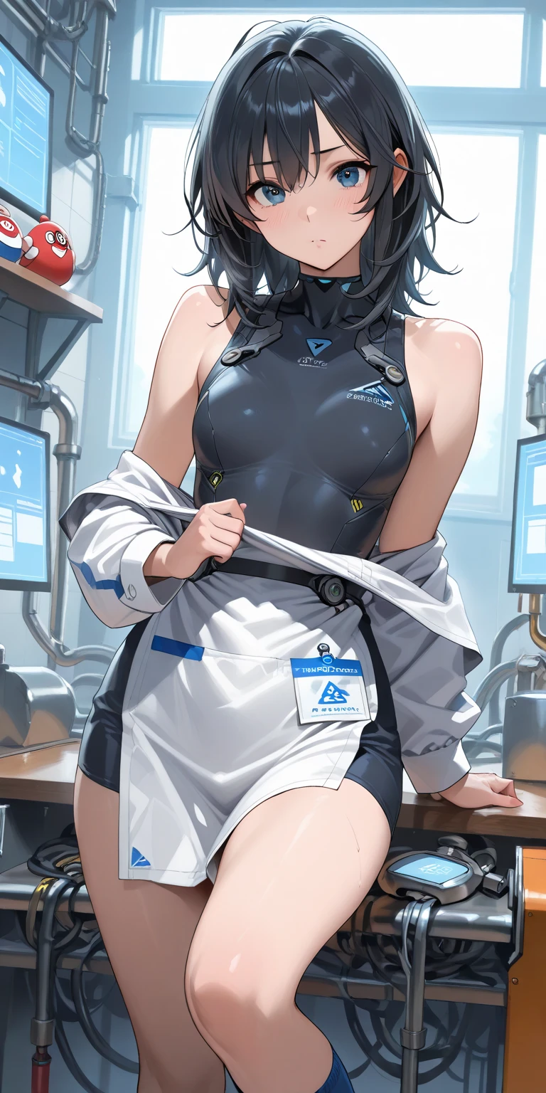 ((Masterpiece)), (((Best quality))), ((Ultra-detailed)), ((illustration)), ((Disheveled hair)){{{Lights out laboratory}}}{{{Lights out flashing on the body for indications}}},{{Barcodes and QR codes on the body,Glowing lamp}}((Human skin)),((Silver short bob hair)),(full bodyesbian),boobgasm,Gray line,Technologie,White laboratory,Inserted by a robotic arm,Inserted through gray wires,Petite,Assembled by robotic arm,Large wires are inserted into the back, of robots(droid),((s girl)),((Human skin)),((Silver short bob hair)),(full bodyesbian),boobgasm,Gray line,Technologie,White laboratory,Inserted by a robotic arm,Inserted through gray wires,Petite,Assembled by robotic arm,Large wires are inserted into the back,