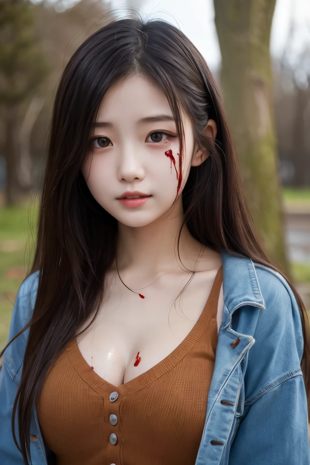 Shot in right chest,Blood gushed out.,shot in the chest,Blood gushed out,The bullet holes are deep,Blood flows down the body,The clothes were soaked with blood,Bullet holes are clearly visible,圆形The bullet holes are deep,blood spatter,Breasts stained with blood,Wound ulceration,Shot in right chest,Blood gushed out.