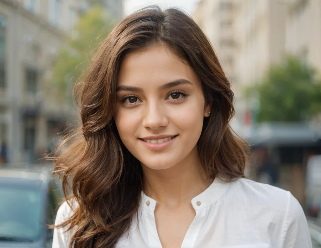 (best quality, highres, photorealistic:1.37), portrait, pencil sketch, detailed shading, soft lighting, vibrant colors, delicate features, expressive eyes, graceful smile, flowing hair, slim figure, confident pose, outdoor background