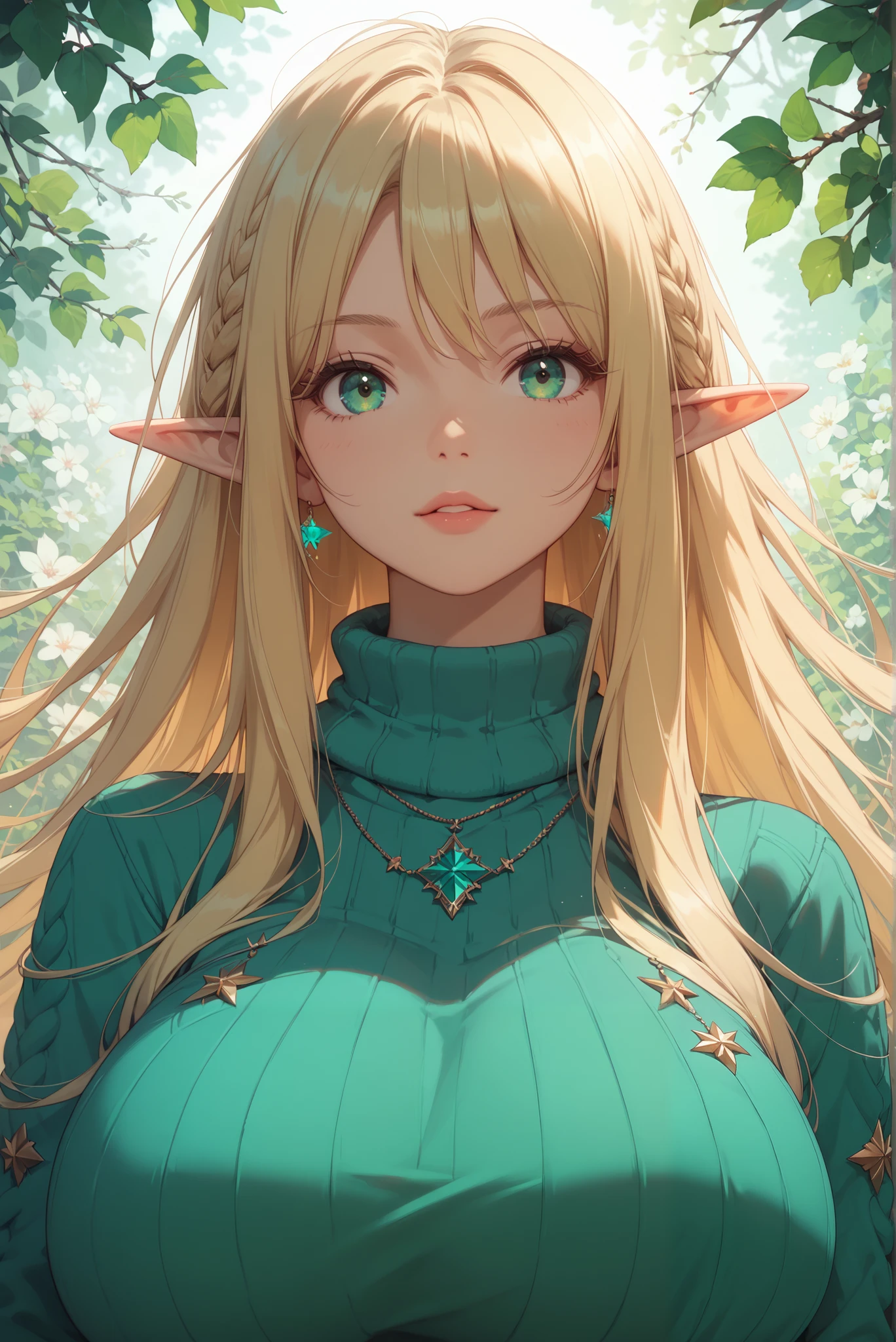 
score_9, score_8_up, score_7_up, 1girl,solo, upper body,looking at viewer, white background, voluminous long blonde hair, elf,  woman, gigantic breasts, sweater, mint green eyes, masterpiece, best quality, amazing quality, very aesthetic, high resolution, ultra-detailed, absurdres, 