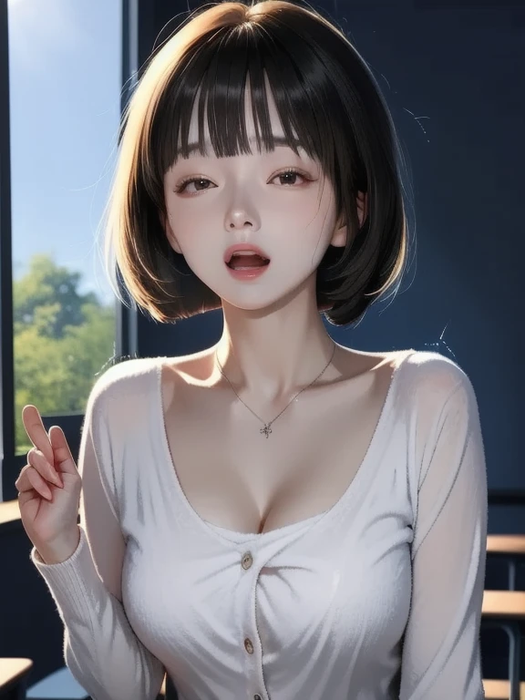 best qualtiy,tmasterpiece,超高分辨率,(realisticlying:1.4),RAW photogr,(Evening street),1个Giant Breast Girl,黑The eye,long whitr hair,Light makeup,cparted lips,tiny ears,whitet-shirt,denim short,耳Nipple Ring,Sit in Ferrari,Bigchest,Slim,The reveal panties,white panties