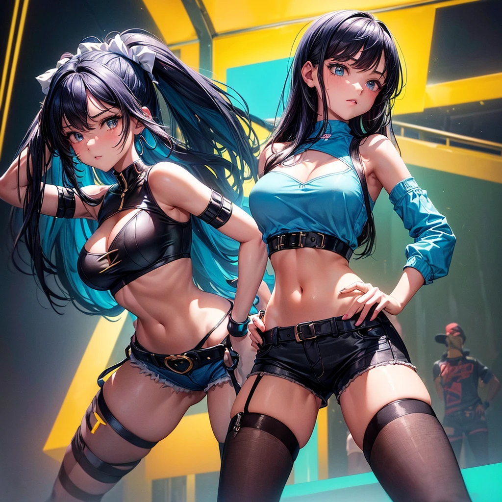 Gamer Girls、s girl、smil、eye glass、multicolored hair、huge tit、Long、top-quality、masterpiece、HD Images、超A high resolution、Beautuful Women、Excellent style、