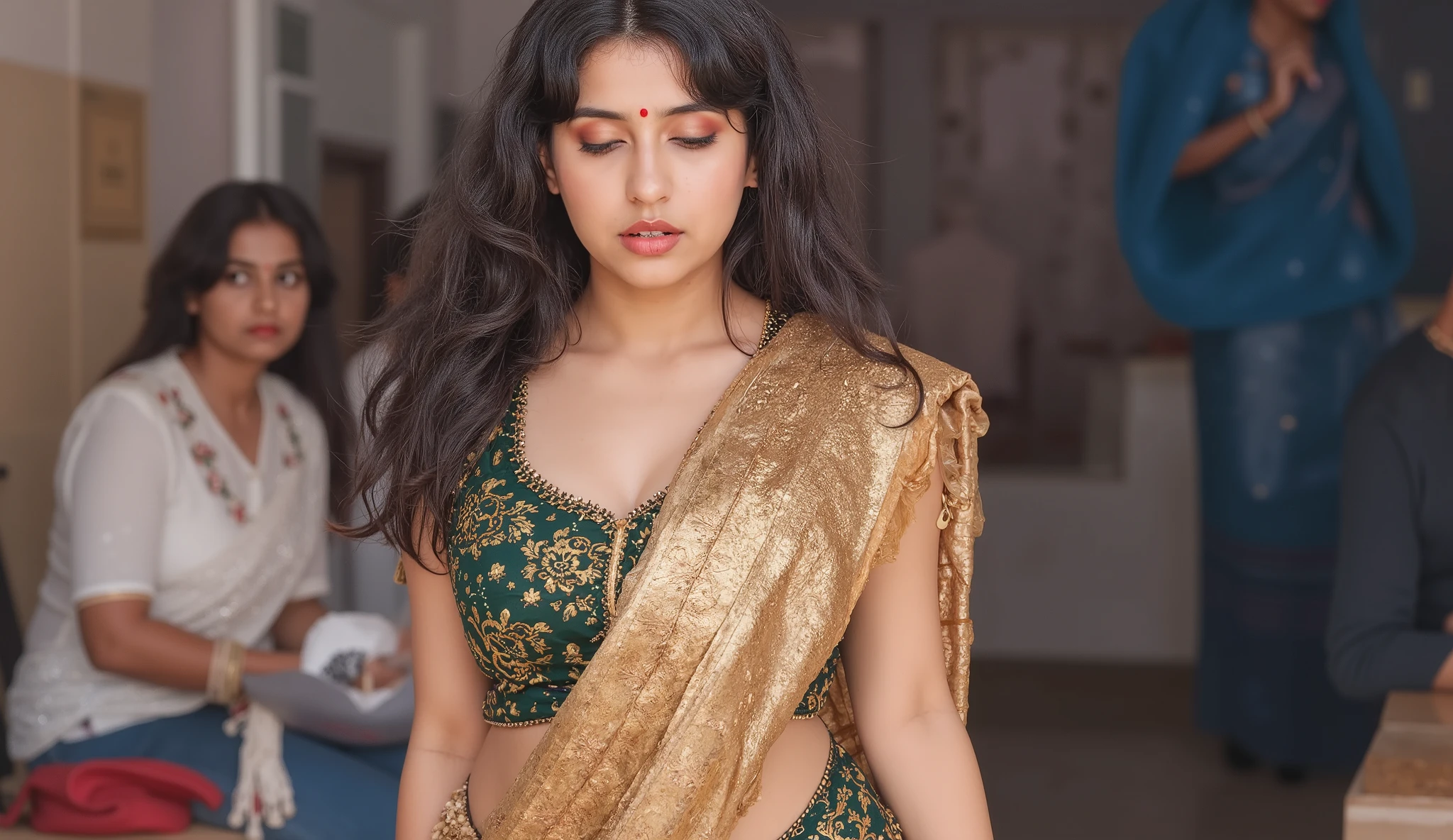 extreme oil body skin with glowing .Sexy indian Bride's group with big breast and big butts exhausting brightness with realistic scene colorful bikini and saree costume , exhausting 👠 , closeup dance in an Indian train station.
Flying debris,Award-winning photo, Very detailed, Edge Orgasm, Woman with open mouth and closed eyes , Sweaty skin、Lighting that accentuates the shine of sweat{{{spread }}}, Black Hair、Browsing Caution,{{{{Many male spectators}}}},(Long, narrow nostrils)、Illumination from below、Half-closed eyes, Frowning, ((Drooling)), Take the spit