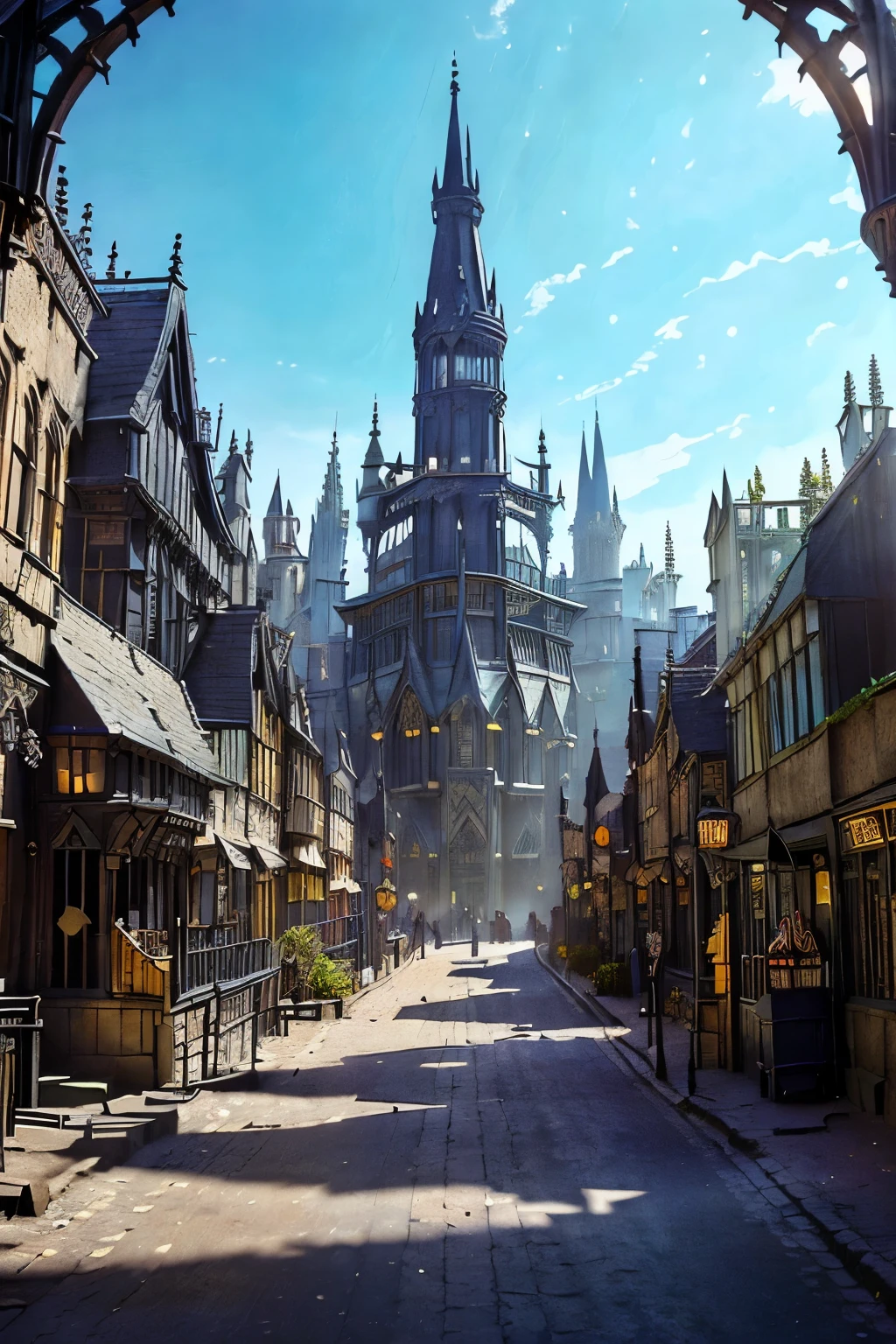 ((best quality)), ((masterpiece)), extremely detailed, delicate texture, aesthetic gothic collection, general term for (gothic architecture, art, fashion, literature, thought, style, and culture), gothichorrorai, ((Victorian era)), ((gothic architecture)), ((street level)), ((pedestrian perspective)), ((a street level view of a dense slum like residential district of a gothic city)), ((the dark underbelly of the city)), ((the city proper rises and looms over like a canopy)), ((a mixture of rickety wood building structures and an older more permanent stone city foundation)), ((wooden walkways criss-cross above)), (the buildings rise up out of view), (the street before us is extemely narrow with a trickle of water and sewage runnoff flowing down the centre of the street)