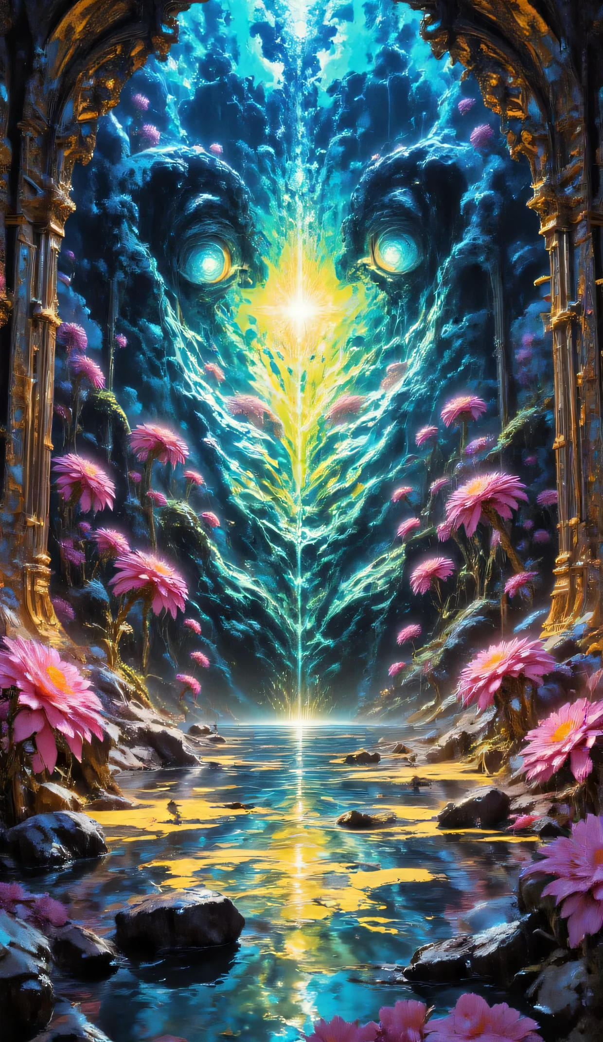 water, ethereal, surreal, refraction, reflections, mirrors, prisms, sunlight, glowing lights!! intricate elegant, highly detailed, digital painting, artstation, concept art, smooth, sharp focus, illustration, art by ( ( ( ( artgerm ) ) ) ) and ( greg rutkowski )! and ( ( ( alphonse mucha ) ) ), eyes reflecting into infinity