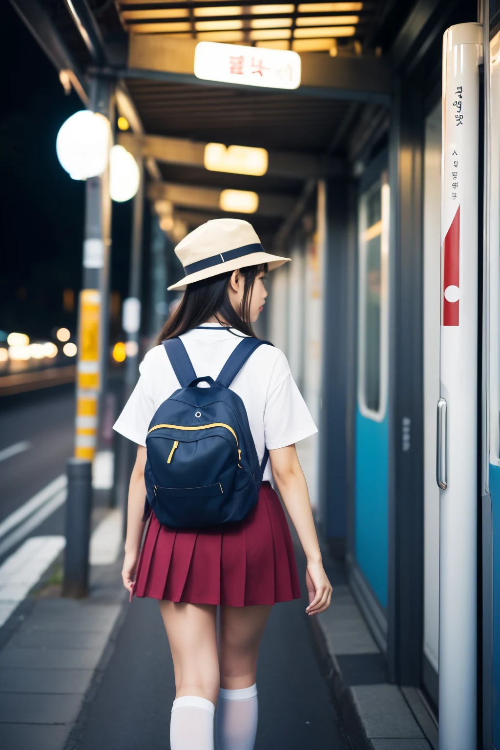 (8k, RAW photo, best quality, masterpiece:1.2), High detail RAW color photo, professional photograph, (realistic, photo realistic:1.37), ((best quality)),On the way to school, (((a beautiful and cute girl in a junior high  stands on her tiptoes because of her short stature, and holds on to the straps of the train with her right arm stretched out straight:1.68))),((the girl is 13 years old)),feminine,((The girl is 138cm tall:1.37)), ((the girl is baby face)),(((the girl has small cute face))), ((big double eyelid eyes)), ((small cute nose)), ((slim waist)), ((small hip)), (looking at viewer:1.2),smooth hair, smooth skins, ((no manicure)), ((no maked up)), ((no accessary)),(the girl is wearing uniforms consisting of a white open-collar business shirt and a navy blue school skirt),((The girl is hanging on to the strap with her right hand:1.68)),