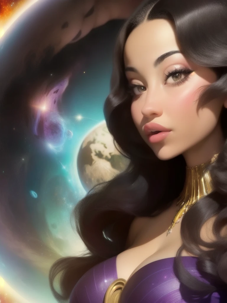 Princess on the beach near the planet Saturn, mascara, Waking The Witch, Death Stalks On Wednesdays, Celestial, Vorticism, Spy, Wizard --ar 4:5 --s 334 --c 15 --w 904 --q 1