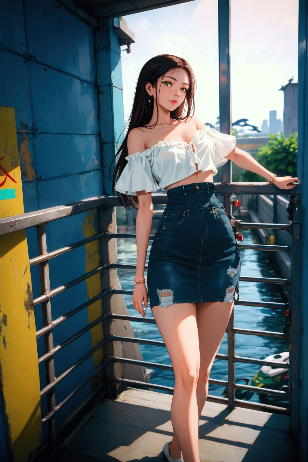 ((Extreme exposure))(High-definition image quality)極Realistic skin texture、High definition face(brown、Very long straight hair、Hair behind the ear、Beautiful moist brown hair、Smooth Hair)((Bright smile、Embarrassed expression))、Gaze(sexyな25歳の女の子、Idol Makeup、Eyeliner)(Fair skin)(Sparkling eyes)Smooth Skin、Realistic skin texture ((Oversized Tank Top、Short length、Cleavage、Super big boobs)) ((Extremely short denim miniskirt、damage、Super tight、small、Ultra low rise))))A well-proportioned and perfect body、Beautiful armpits、On the position of the chest、Round big breasts、Beautiful valley、Ultra-thin waist、Waistline、Long legs、Glitter High Heels((((Shopping Centre、Take the escalator、Backwards))))(((((sexy、Medium full shot from below))))))View angle from below