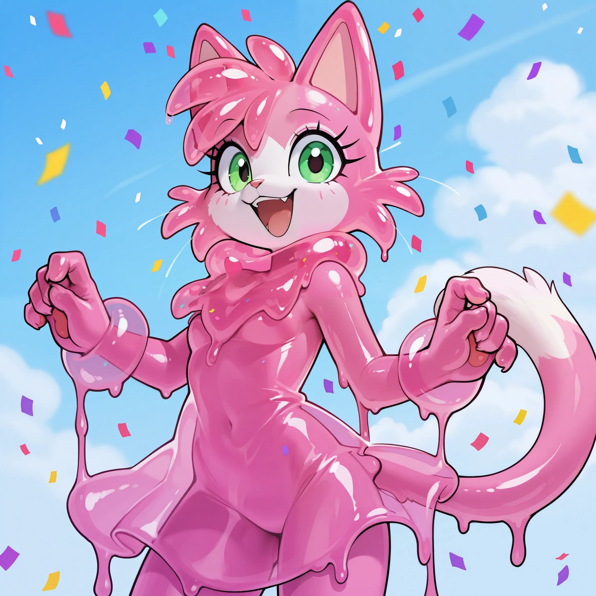 Confetti cat furry, jelly cat, furry made of confetti and slime, girl, solo