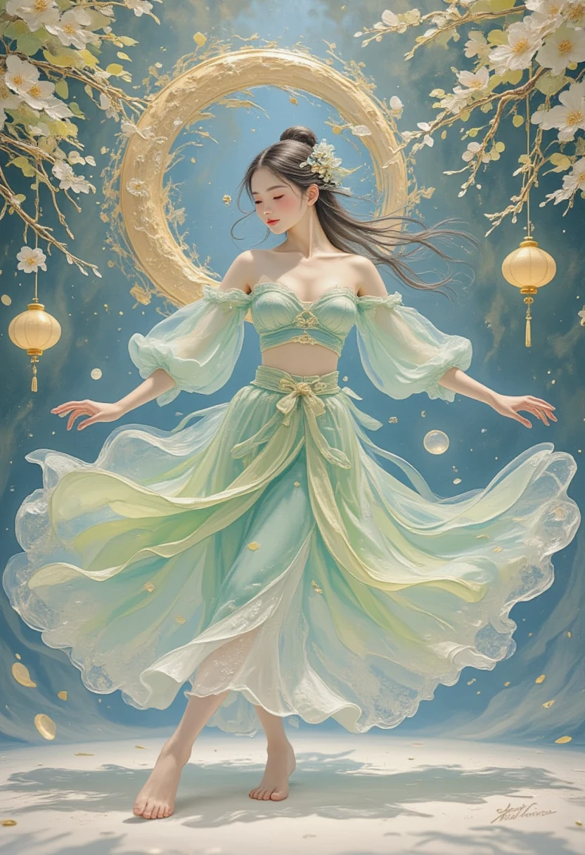 1 Girl, Solitary, Under the Deep Sea, underwater dance;Beautiful Inner Glow;Wearing pink Hanfu,Fairy the same,underwater dance;dancer;Golden water,金色的bubble; Deep Shadows, Extraordinary details, bubble, spark, Sun streaks, seabed, dark, whole body, swirl, Golden Light, Embed:Average runoff, masterpiece, high quality, 4K