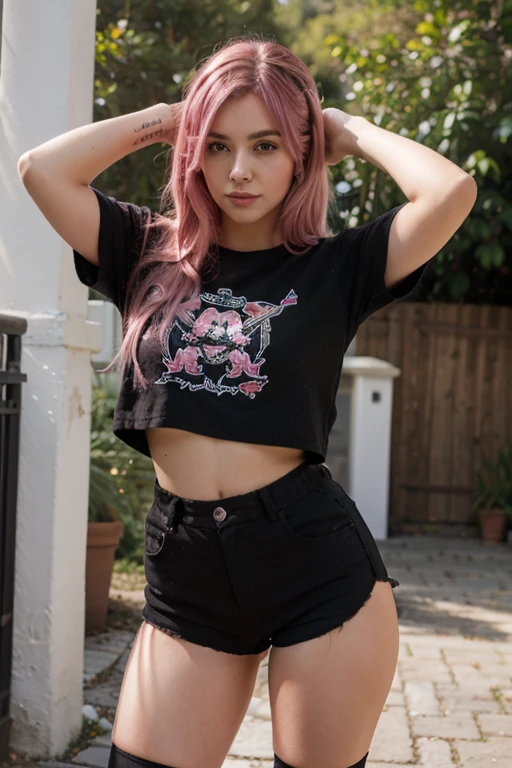 Araffe girl with pink hair and black shorts - SeaArt AI