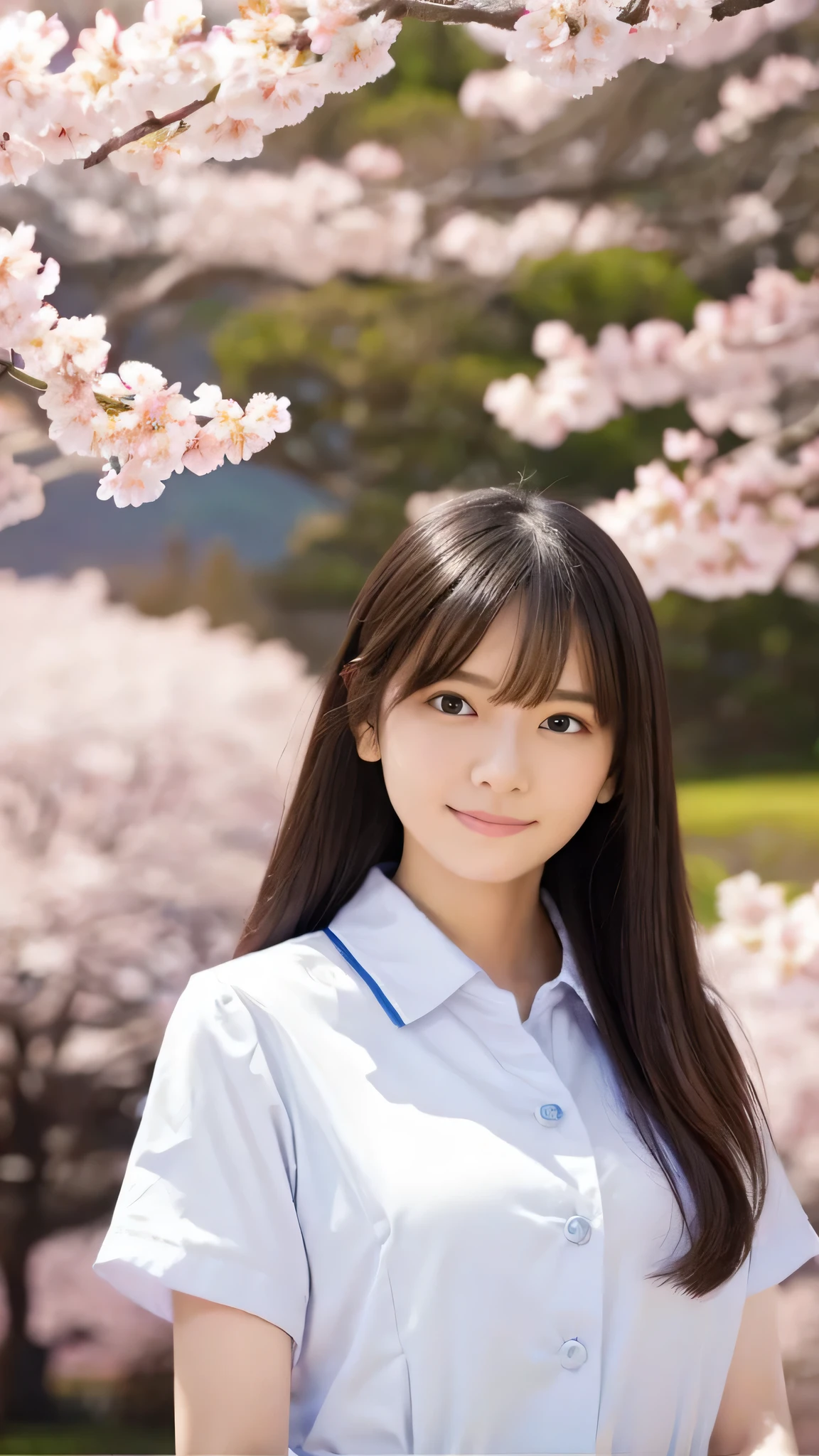top quality、4K、8k、 HD、 Masterpiece:1.2、 very detailed、 Genuine:1.37、
portrait 、Gentle colors、Gentle Light、A tired girl、
wears long flowing hair、 gentle face、Thoughtful eyes 、 white skin、 happy expression 、 soft pastel color、 great atmosphere 、 shirt、Subtle brushwork、Dreamy composition、 staring into the distance 、 romantic atmosphere 、、 achromatic 、 Soft Shadows 、 display with cherry blossoms and Mt. Fuji in the background 、
plump breasts、I'm wearing a 、 high school uniform、