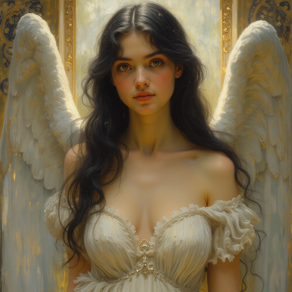obra maestra, Calidad superior, 8K, real person, realista, CG muy denso, piel brillante, Totalmente enfocado, cielo, gloria divina, radiante, angel, blessing, felicidad, totalmente desnuda, Viendo el cuerpo completo, Sexy ,mostrando la vagina, pelo de color negro