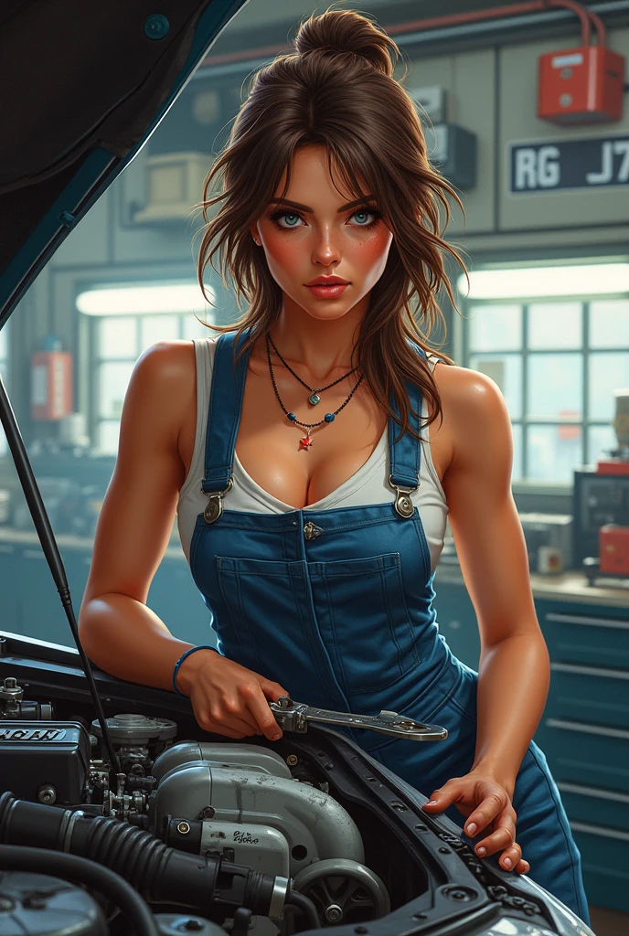 Sexy girl, trapped lost in the labyrinth of industrial machinery mechanism (art inspired by juan gimenez). oil painting)