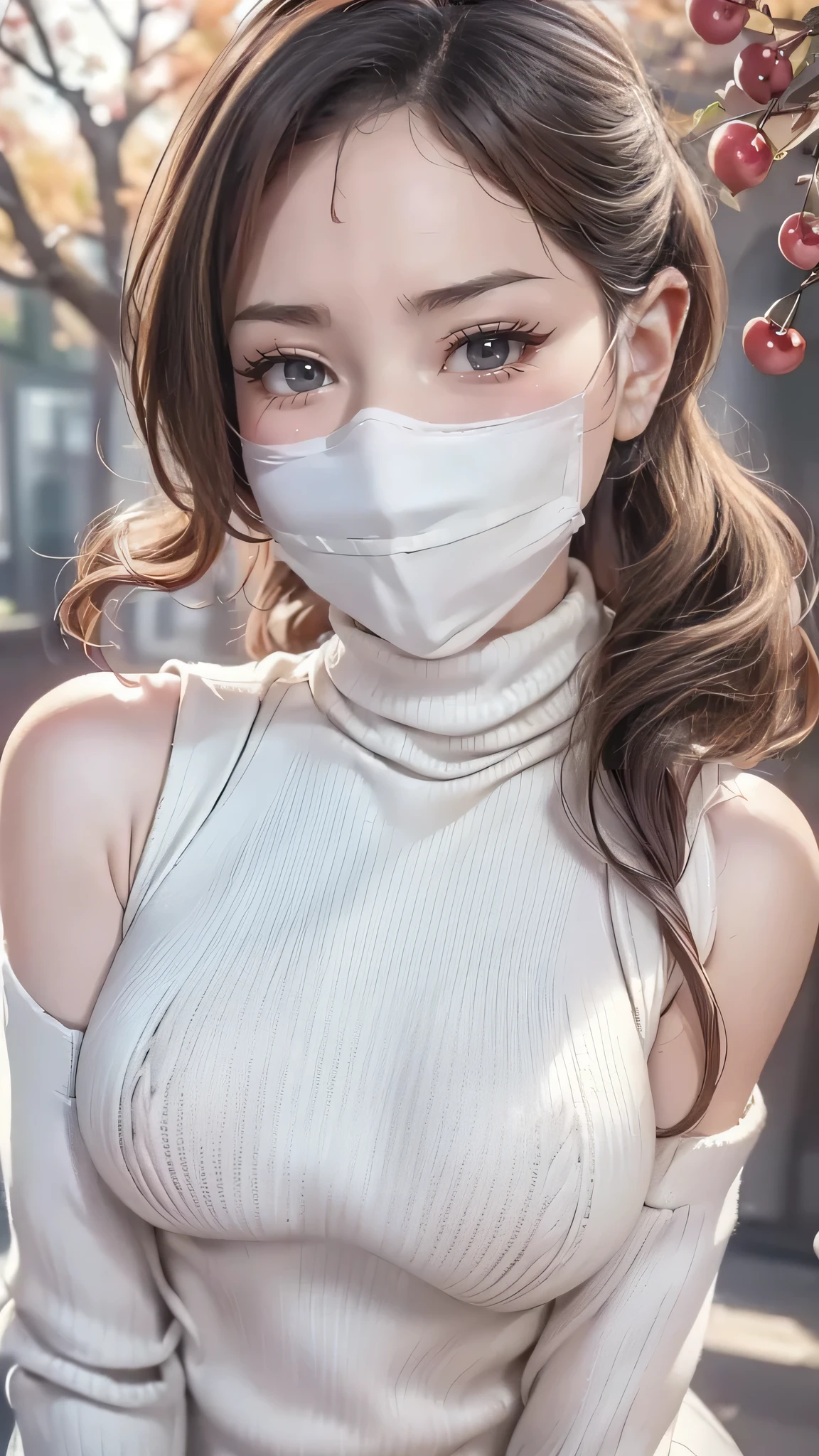 High resolution, Raw photo, Photorealistic, Extremely delicate and beautiful, Extremely detailed, finely detail, Highly detailed CG Unity 8k wallpaper, Ultra-detailed, (Best Quality, 8K, 32K, masterpiece, UHD:1.2), Photo of 20s Pretty Japanese model walking downtown at night, beautiful and detailed face, beautiful and clear eyes, delicate figure, medium hair, slender body, small breasts, (upper body:1.3), (cardigan, non-woven mask on face:1.15)