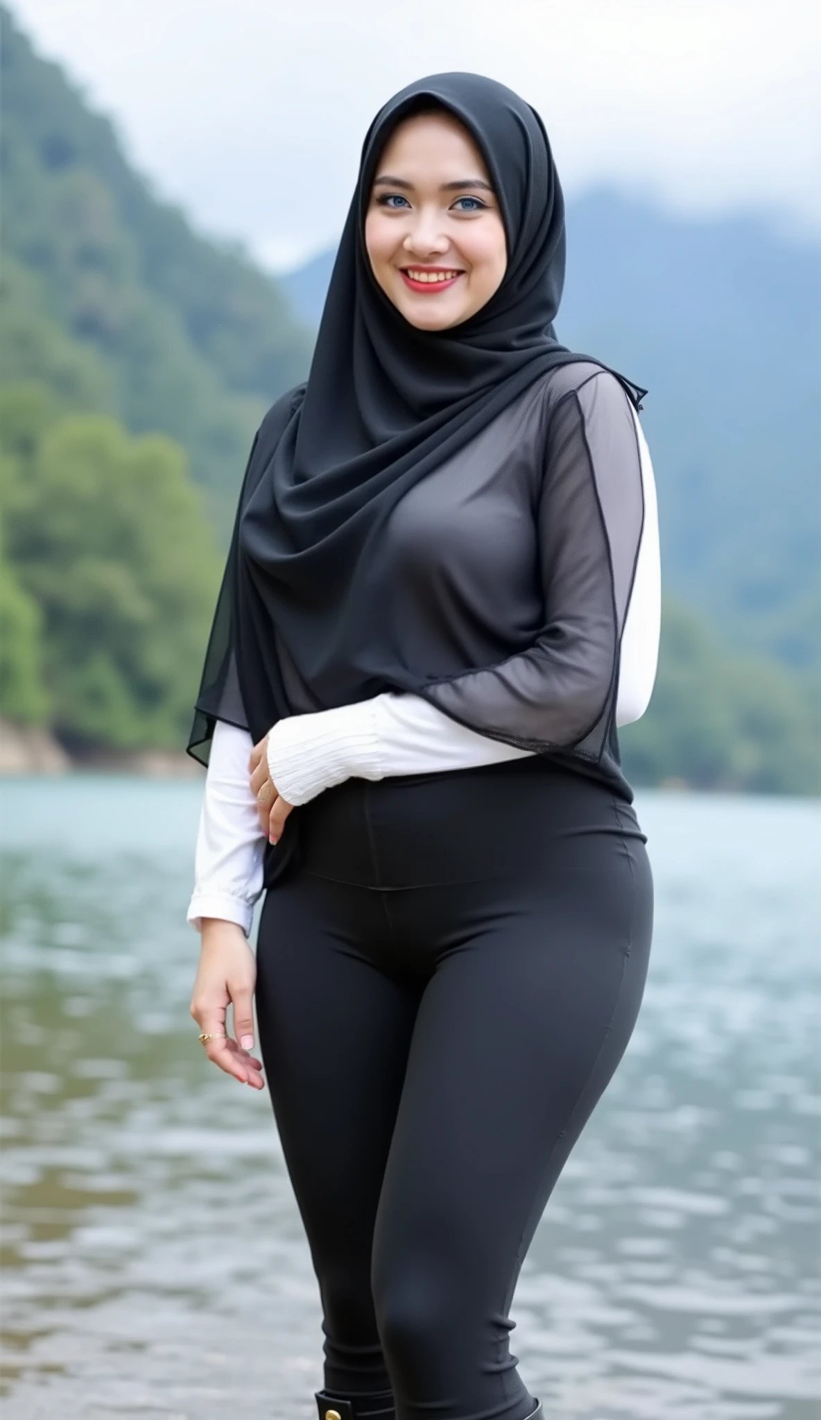 RAW, Best quality, high resolution, Masterpiece: 1.3), Beautiful Aishwarya ra in hijab (iu:0.8), high resolution,Aishwarya ral in beautiful hijab, Masterpiece, Soft smile,Beautiful Aishwarya ra wearing pastel colored hijab during heavy rain, massive cleavage, ankle length dress, shawl, long sleeve shirt, soaking wet, high resolution, 4k, HDR, photorealistic, realistic, sweaty skin, thin face, big breasts, perfect makeup up, big eyes, glossy lips, perfect nose, smile soft, thick sexy body, portrait, cinematic, realistic, photo, standing in the rain, dirt on clothes, mud on feet, heavy rain, wet body, heavy rain, Style-Empire, (Style-Glass), ((( surrealisme))), full_body_shot, dramatic, backlit, rays of light, volumetric lighting, detailed face, very detailed, wet skin, wet clothes, wet body, wet hijap, soaked, soaked, curled, round face, looking at viewer, smiling, clothes shiny, oily clothes, varied poses