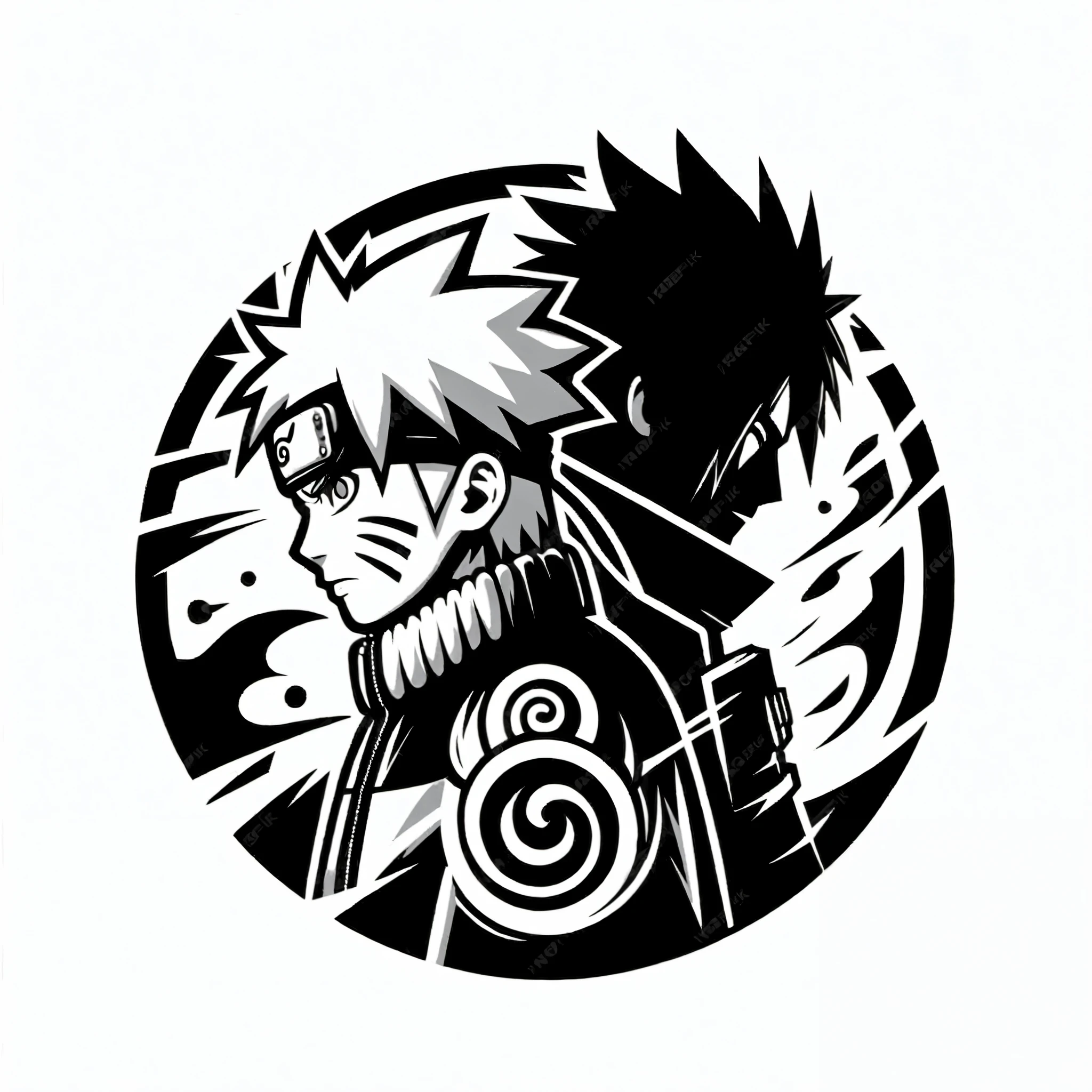 a close up of a person with a sword in a circle, naruto artstyle, anime graphic illustration, joker as naruto, anime style illustration, anime style artwork, kakashi hatake, black and white vector art, pain from naruto, striking manga artstyle, trending anime artwork, 2d vector art, naruto uzumaki, trending anime art, high quality fanart
