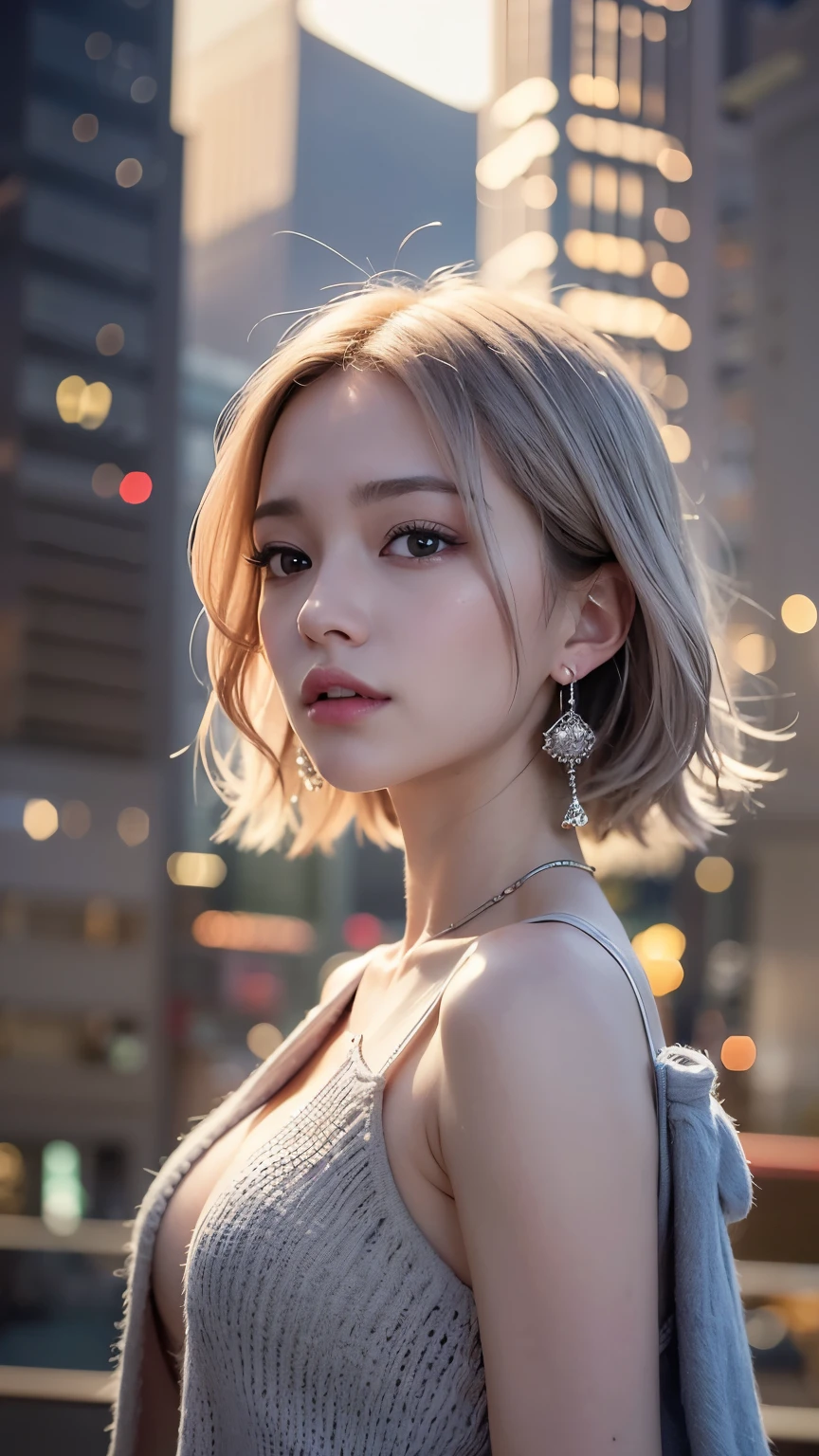  mix 4, (8k, Unprocessed photo ,  Max Image Quality, ​masterpiece: 1.45), ( is present,  photorealistic: 1.37), One Girls,  cute little,  cityscape , orbital space, professional lighting,  Photon Mapping ,  radiosity,  Physical Base Rendering , Gradient Gray Hair,  Shiny Hair,  With a girl,  casual outfit,Cute clothes,  best quality pictures,  high resolution, 1080P, (Clear Face), (  DETAILED FACE DESCRIPTION  ), ( detailed hand instructions), (​masterpiece), (Sophisticated CG),  extreme light and shadow ,  disheveled hair, ​masterpiece, Dense details, ( beautiful face), ( best quality pictures), (​masterpiece), ( detailed eyes ),  look in front of you , Thin clavicle,   big breasts ,(( Side Boober Barbossa )),( Underbob ),,Earrings, cleft breast,