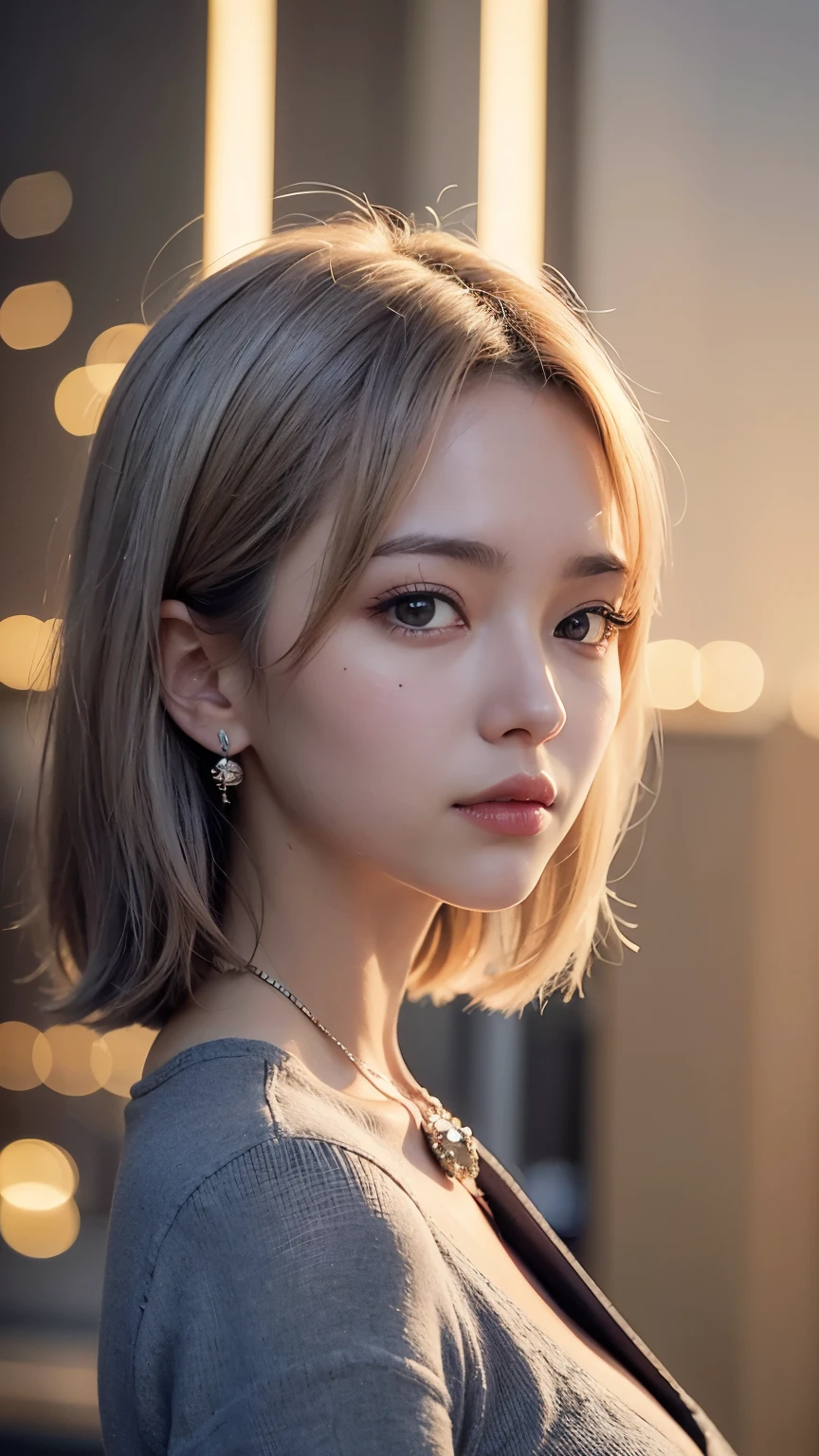 mix 4, (8k, Unprocessed photo , Max Image Quality, masterpiece: 1.45), ( is present, photorealistic: 1.37), One Girls, cute little, cityscape , orbital space, professional lighting, Photon Mapping , radiosity, Physical Base Rendering , Gradient Gray Hair, Shiny Hair, With a girl, casual outfit,Cute clothes, best quality pictures, high resolution, 1080P, (Clear Face), ( DETAILED FACE DESCRIPTION ), ( detailed hand instructions), (masterpiece), (Sophisticated CG), extreme light and shadow , disheveled hair, masterpiece, Dense details, ( beautiful face), ( best quality pictures), (masterpiece), ( detailed eyes ), look in front of you , Thin clavicle, big breasts ,(( Side Boober Barbossa )),( Underbob ),,Earrings, cleft breast,