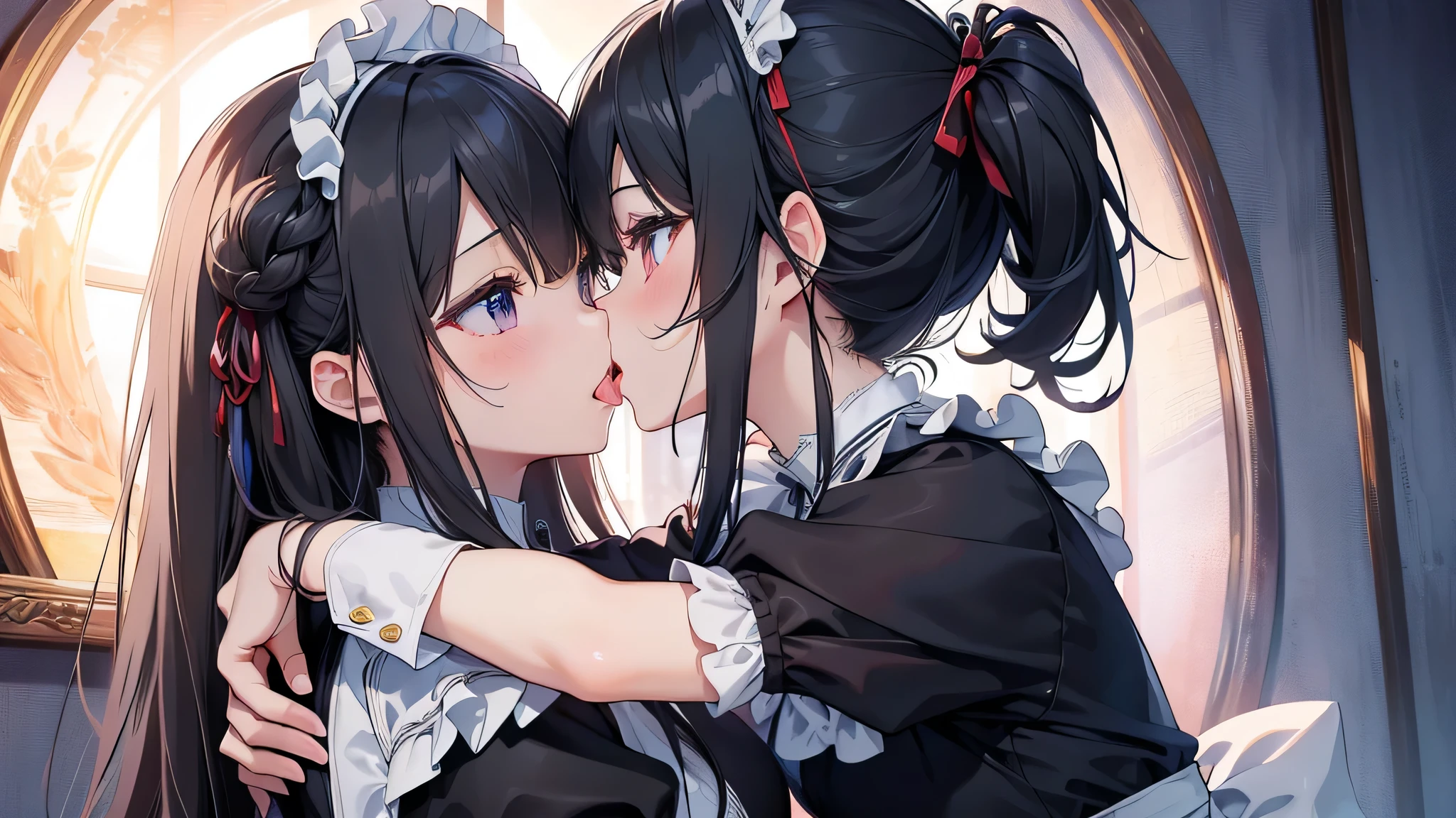 Anime image of two women in maid uniforms hugging each other - SeaArt AI