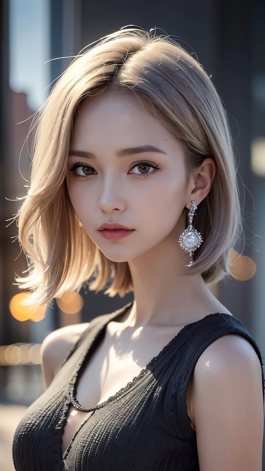 mix 4, (8k, Unprocessed photo , Max Image Quality, masterpiece: 1.45), ( is present, photorealistic: 1.37), One Girls, cute little, cityscape , orbital space, professional lighting, Photon Mapping , radiosity, Physical Base Rendering , Gradient Gray Hair, Shiny Hair, With a girl, casual outfit,Cute clothes, best quality pictures, high resolution, 1080P, (Clear Face), ( DETAILED FACE DESCRIPTION ), ( detailed hand instructions), (masterpiece), (Sophisticated CG), extreme light and shadow , disheveled hair, masterpiece, Dense details, ( beautiful face), ( best quality pictures), (masterpiece), ( detailed eyes ), look in front of you , Thin clavicle, big breasts ,(( Side Boober Barbossa )),( Underbob ),,Earrings, cleft breast,