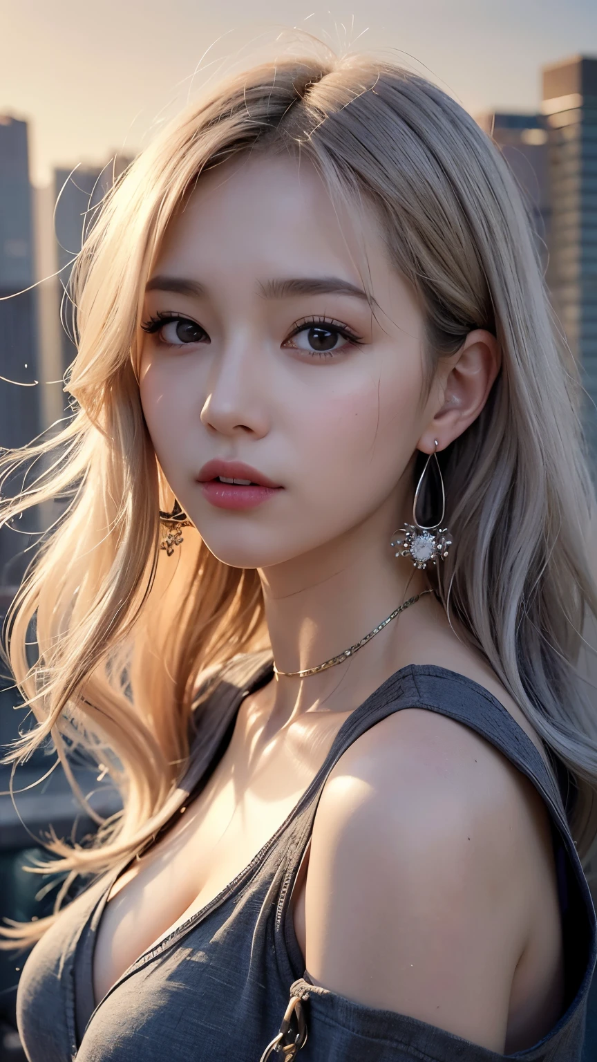mix 4, (8k, Unprocessed photo , Max Image Quality, masterpiece: 1.45), ( is present, photorealistic: 1.37), One Girls, cute little, cityscape , orbital space, professional lighting, Photon Mapping , radiosity, Physical Base Rendering , Gradient Gray Hair, Shiny Hair, With a girl, casual outfit,Cute clothes, best quality pictures, high resolution, 1080P, (Clear Face), ( DETAILED FACE DESCRIPTION ), ( detailed hand instructions), (masterpiece), (Sophisticated CG), extreme light and shadow , disheveled hair, masterpiece, Dense details, ( beautiful face), ( best quality pictures), (masterpiece), ( detailed eyes ), look in front of you , Thin clavicle, big breasts ,(( Side Boober Barbossa )),( Underbob ),,Earrings, cleft breast,