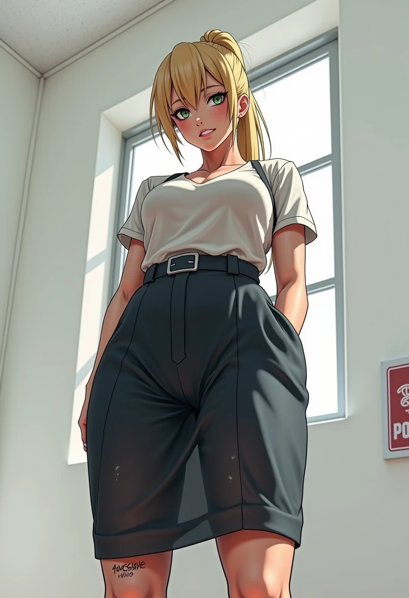 A Female mature robot loves herself. she wears nothing. Her Brown very short pigtails is tied with two big red clothespins, masterpiece, mature, android, blue eyes, full body, Height: 160cm, flushed cheeks, sweat bucket. full body shot, floating hair, looking straight. Her smile is complete. pov, kiss, peck lips, round lip sthick lips incoming, missionary inserted, X-Ray Art.