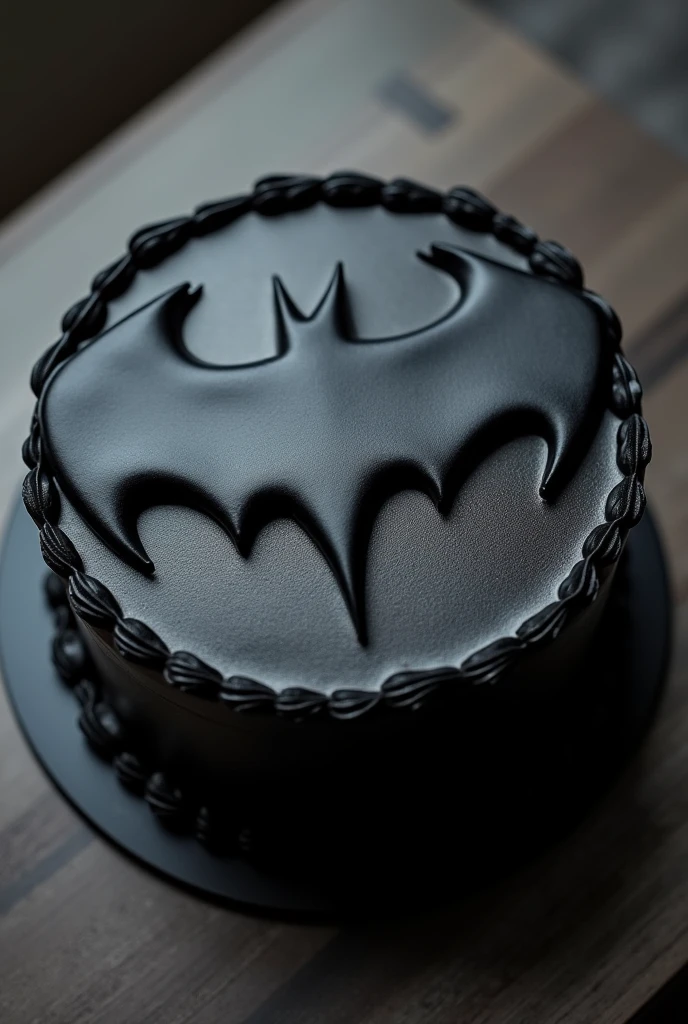 Make a chocolate birthday cake with batman on top more designs around the cake and make it look fancy and realistic cake