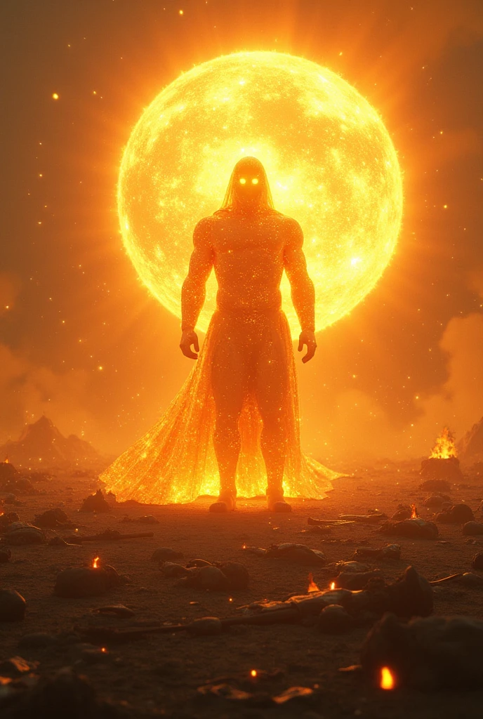Image of a giant holding with one hand a huge amount of light coming from the front and with the other hand extended in the opposite direction as if calling someone, iluminado, Photorealistic cinematics, corpo inteiro, perfect composition, Beautiful and detailed 4K representation Incredibly detailed trends in ArtStation, Arte 4K arte conceitual fotografia, perfect composition, Beautiful incredibly detailed octane rendering trending in ArtStation, Fotografia de arte 4K, arte conceitual fotorrealista, soft natural volumetric cinematic perfect light, Chiaroscuro, fotografia premiada, master part