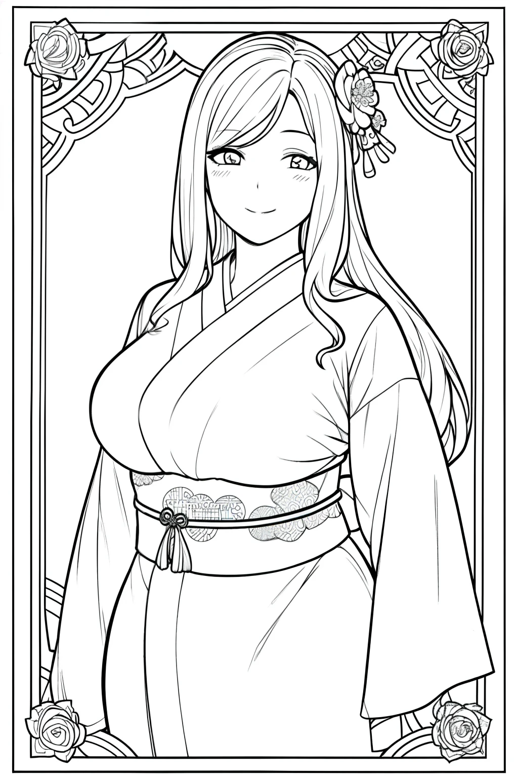 Una mujer vestida kimono, NSFW, sexy, (((mujer de pechos grandes))),(((vaquera inversa))) Tiene un rostro hermoso.. She is dressed in a luxurious kimono. . El dibujo detallado sexy. alta calidad de imagen.