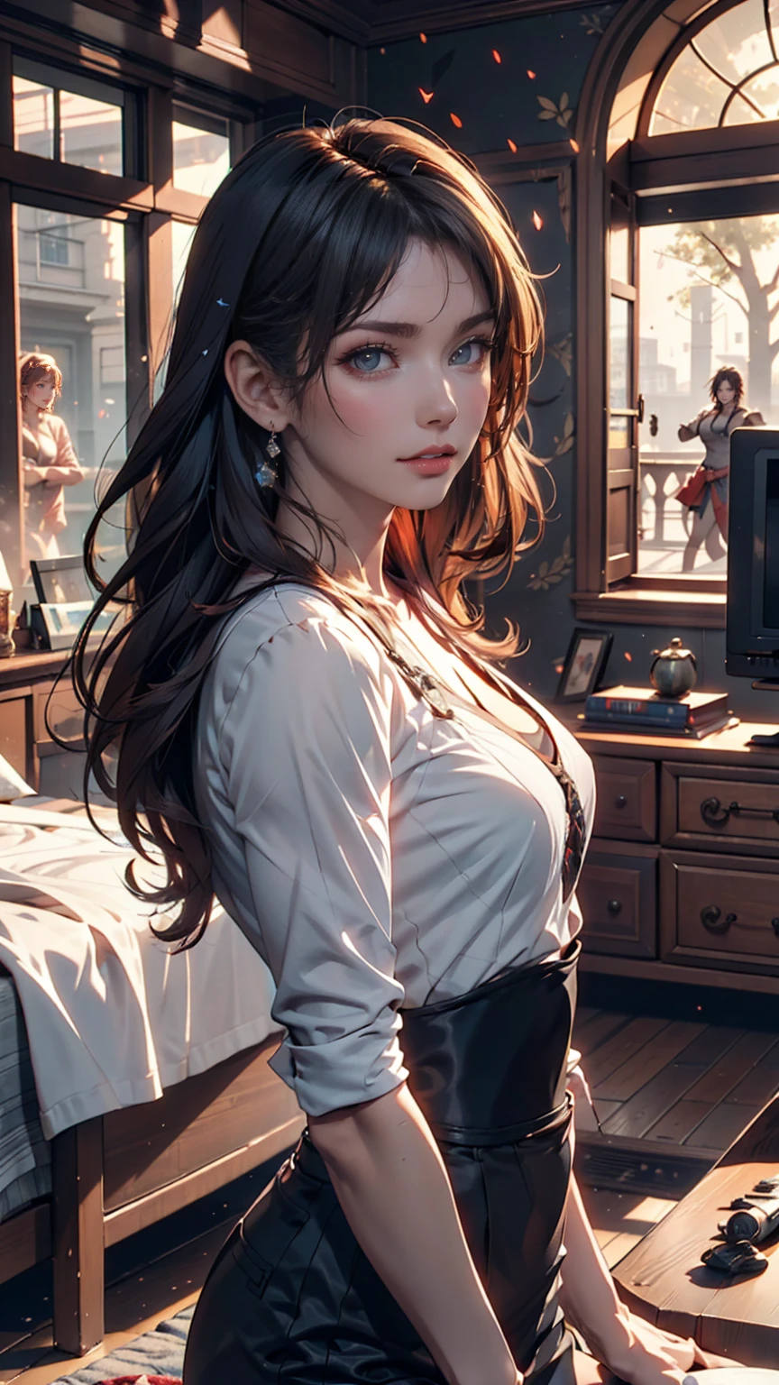 (a)best quality,4k,8k,highres,masterpiece:1.2,ultra-detailed,(realistic,photorealistic,photo-realistic:1.37),HDR,UHD,studio lighting,vivid colors,bokeh,(portraits:1.2) (a)A gorgeous woman in a white sheer night gown, beautiful detailed eyes,beautiful detailed lips,eyelashes, (medium,watercolor,sketch,illustration,drawings) rendering, (a)opens the curtains and looks out her window, (a)at a futuristic city, (a)sparkling city lights reflecting in the glass, (knit,organic) texture,smooth,flowing fabric,diaphanous, (a)garden view with lush, colorful flowers, (a)towering skyscrapers reaching for the sky, (the) feeling of anticipation,excitement in the air, (a)modern architecture and sleek design, (different) shades of blue and purple illuminating the night sky, (a)warm, soft glow from the city lights, (detailed) facial features and expressions, cityscape with flying vehicles and futuristic technology, (the) woman's hair flowing in the wind, (a)high level of detail in the surroundings, (a)sense of tranquility and elegance, (a)subtle reflection of the woman in the window, (a)sophisticated and fashion-forward atmosphere, (a)slight fog adding a mysteriously beautiful touch, (a)blurring of the city lights, (the) woman's peaceful and serene expression, (a)perfectly manicured gardens below, (a) mix of traditional elements and futuristic elements, (a) futuristic fashion style with innovative design, (a) contrast between the natural world and the urban city, (the) woman's posture exuding confidence, (a)unique and captivating composition, (a)hint of futuristic technology in the woman's surroundings, (the) woman's curiosity about the city's future, (a)calm and gentle breeze, (soft,delicate) texture of the night gown, (the) woman's appreciation for the beauty around her.