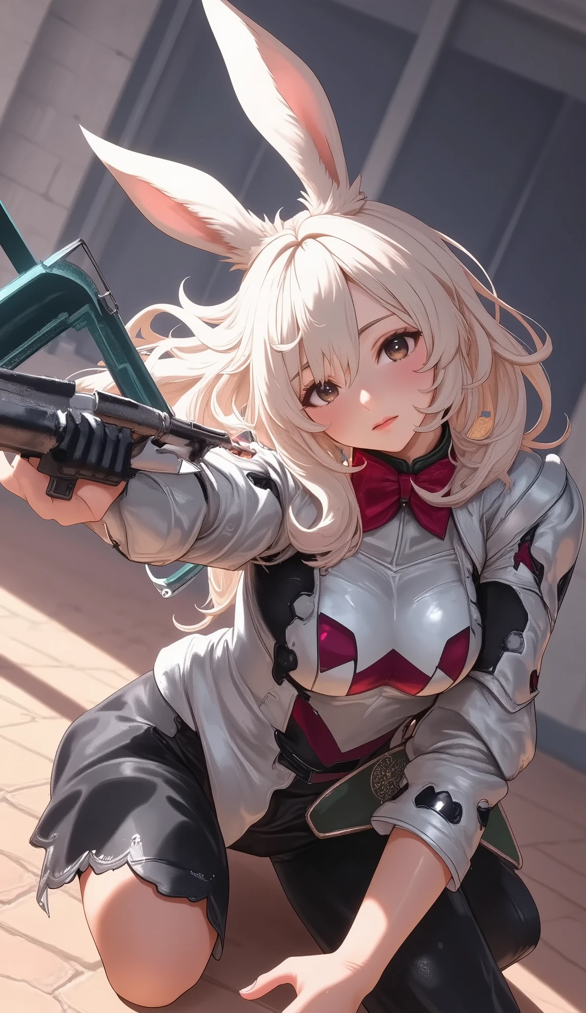 Close up of an animated Viera girl, Rosedraw Pastel Vivid, Rossdraws comics、Vivid, anime style 4k with AK5 rifle, beautiful anime style portrait , art germ colorful !!!, ! Dream Art Germ, Beautiful animated Viera girls, Anime-Style Digital Art , Anime Art Wallpaper 4K, anime art wallpaper 4k , digital anime art , extremely fine art germ, upper body close up