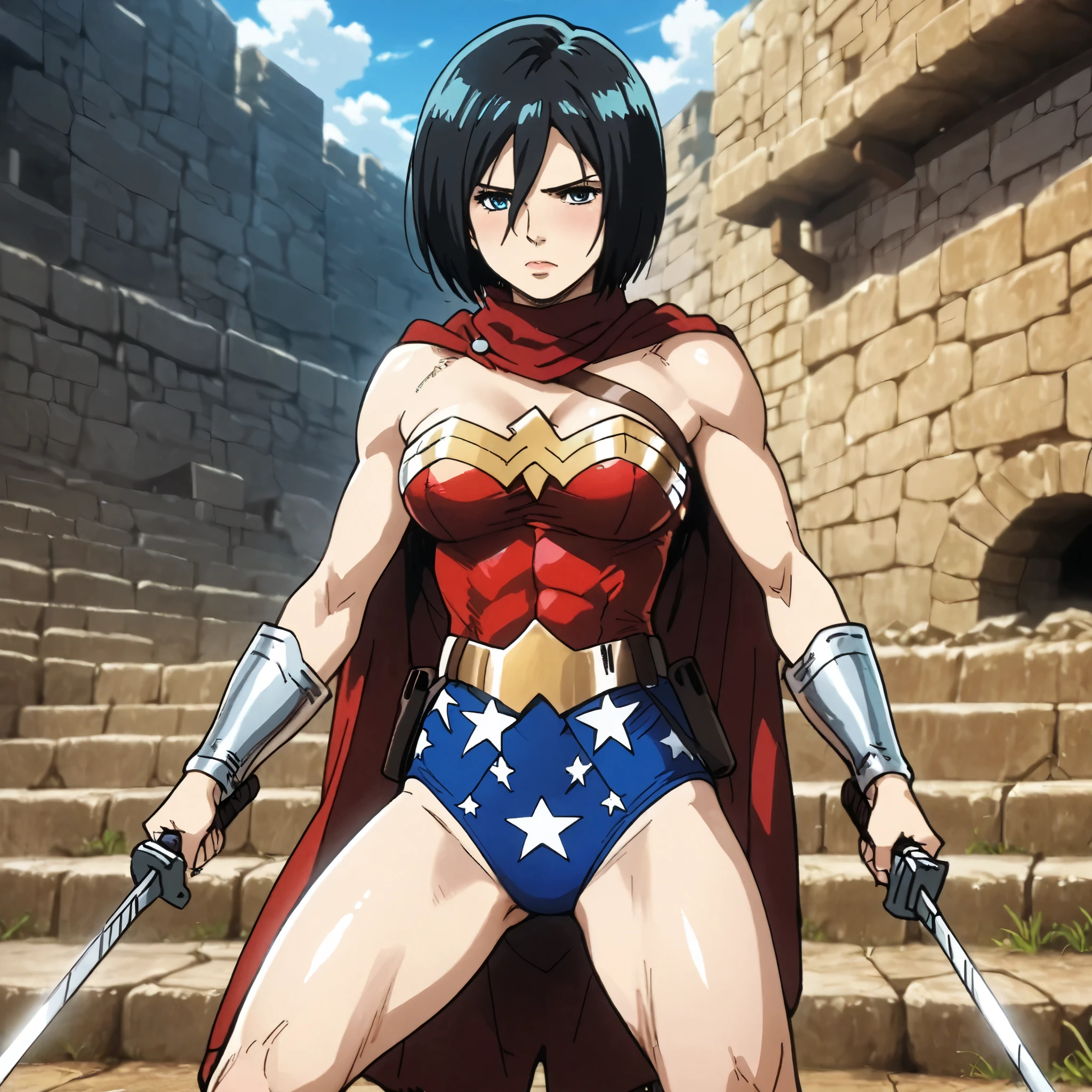 Mikasa Ackerman, dressed as Wonder woman, Anime character cosplay