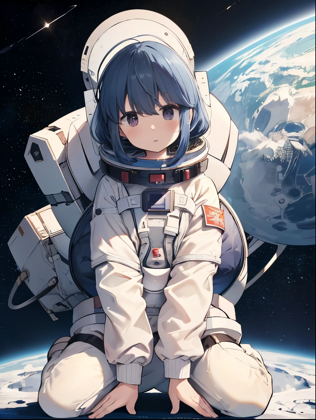 Microcosm, are in space, Space Suit, International Space Station, moon, Shimarin, Bunbashira, Yurukan , whole body, throw, , small breasts, , hot, ,sit, , open your legs , nsfw, stripe 々 panties , shy, yellow bra, on all fours, hide nipples