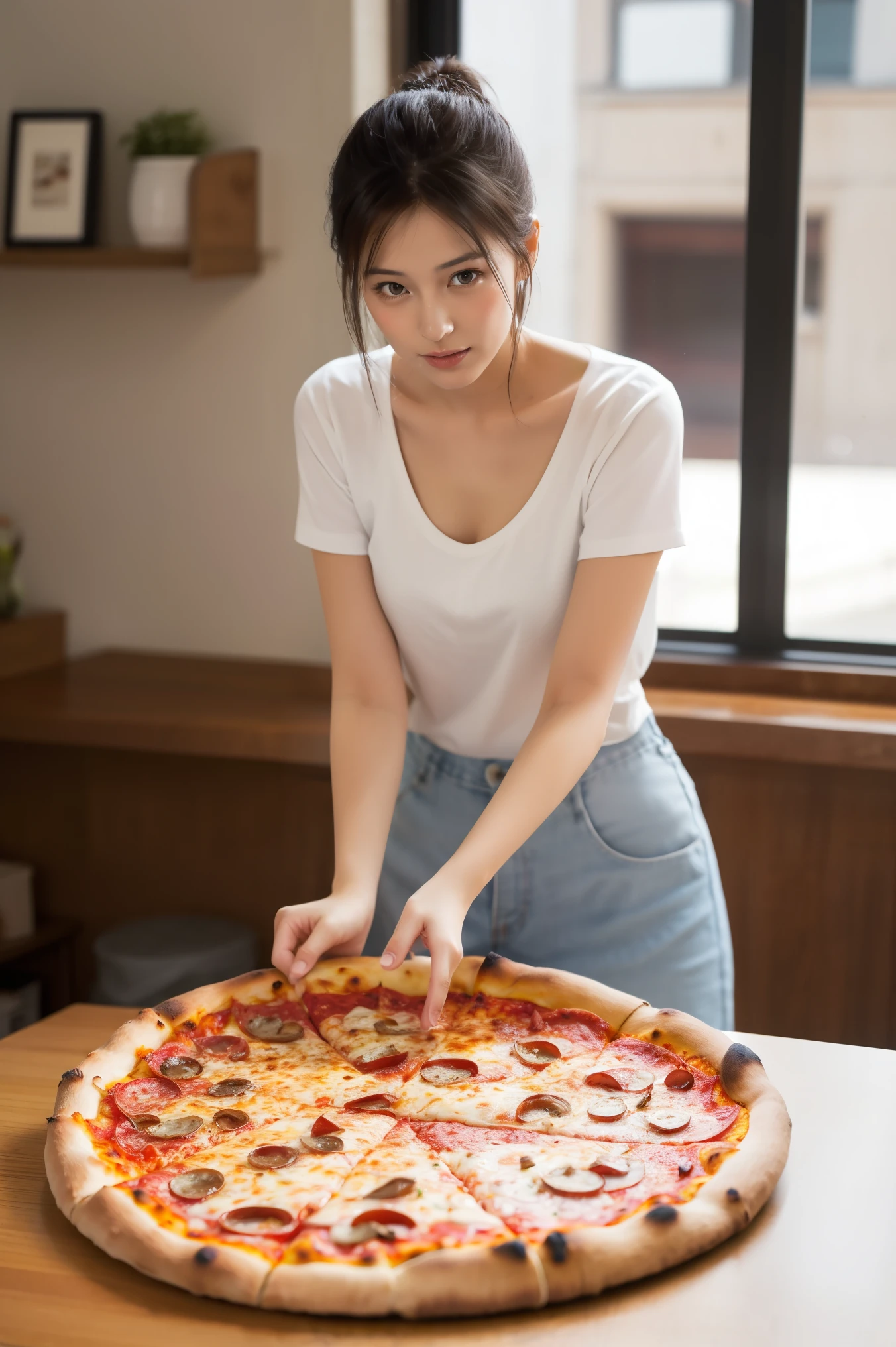 realistic pictures、Pizza on the desk、Margherita、It's in the delivery box。 HD、 high quality