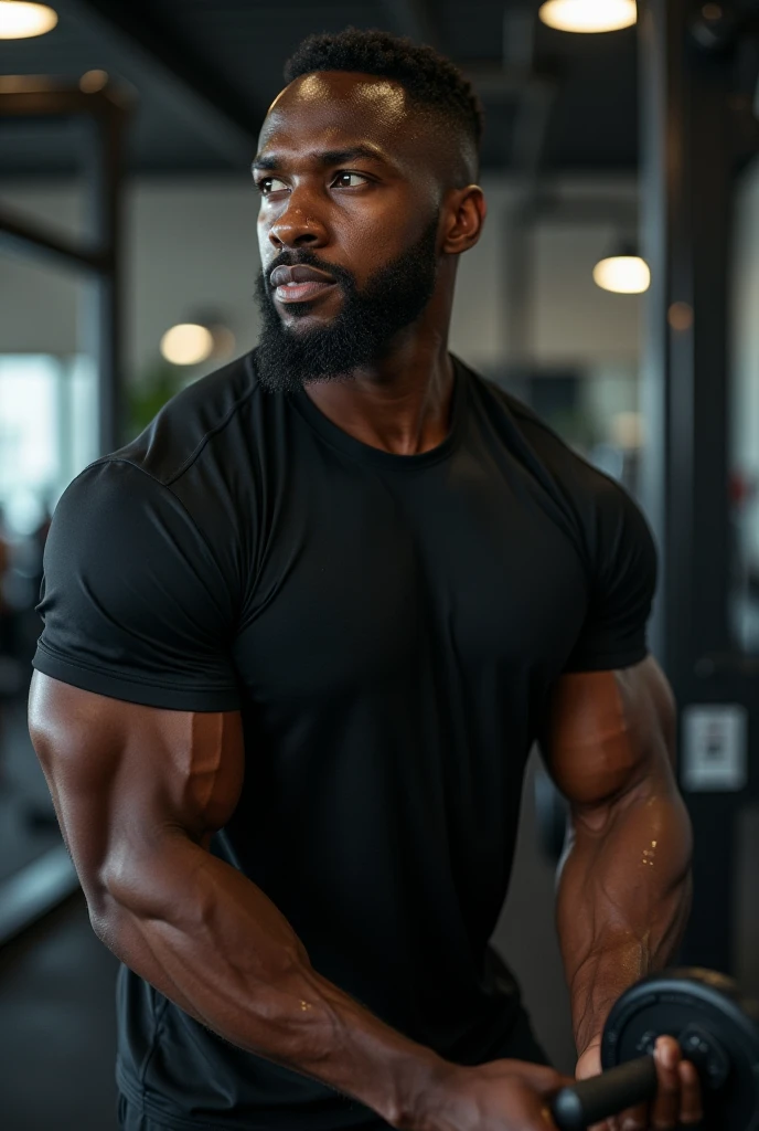 Black men squatting with a huge butt in tight grey sweatpants, huge bulge, in gym, big cock, wet stain near crotch area of sweatpants, huge pecs, shirtless
