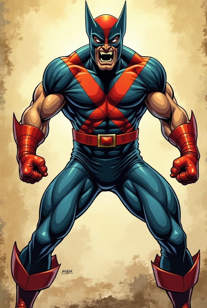 A bull is standing and showing claws having big nails like scratching something. It has a heart symbol on its middle chest like iron man. The theme colour will be green and red........ Use green for bull parts of image, use red for bear part and use blue for heart part