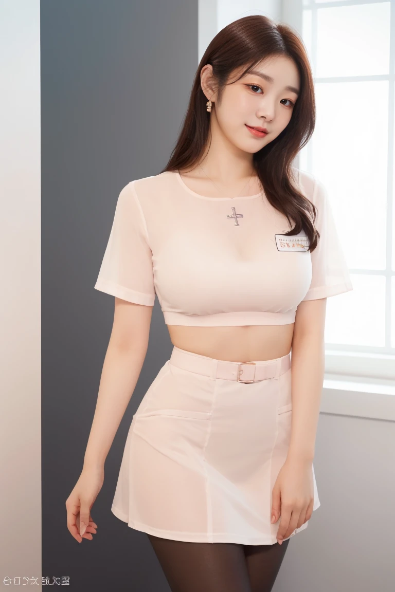 1 female、(super beautiful)、(beautiful face:1.5)、(detailed face:1.5)、(fine eyes:1.4)、(detailed lips:1.4)、(detailed nose:1.4)、nurse、(stand in the operating room:1.2)、(above the knee shot:1.3)、(Lift up your skirt and expose your white panties:1.6)、(barefoot:1.7)、(pink nurse uniform:1.2)、(white guard cap:1.2)、(brown hair)、(At SFW:1.3)