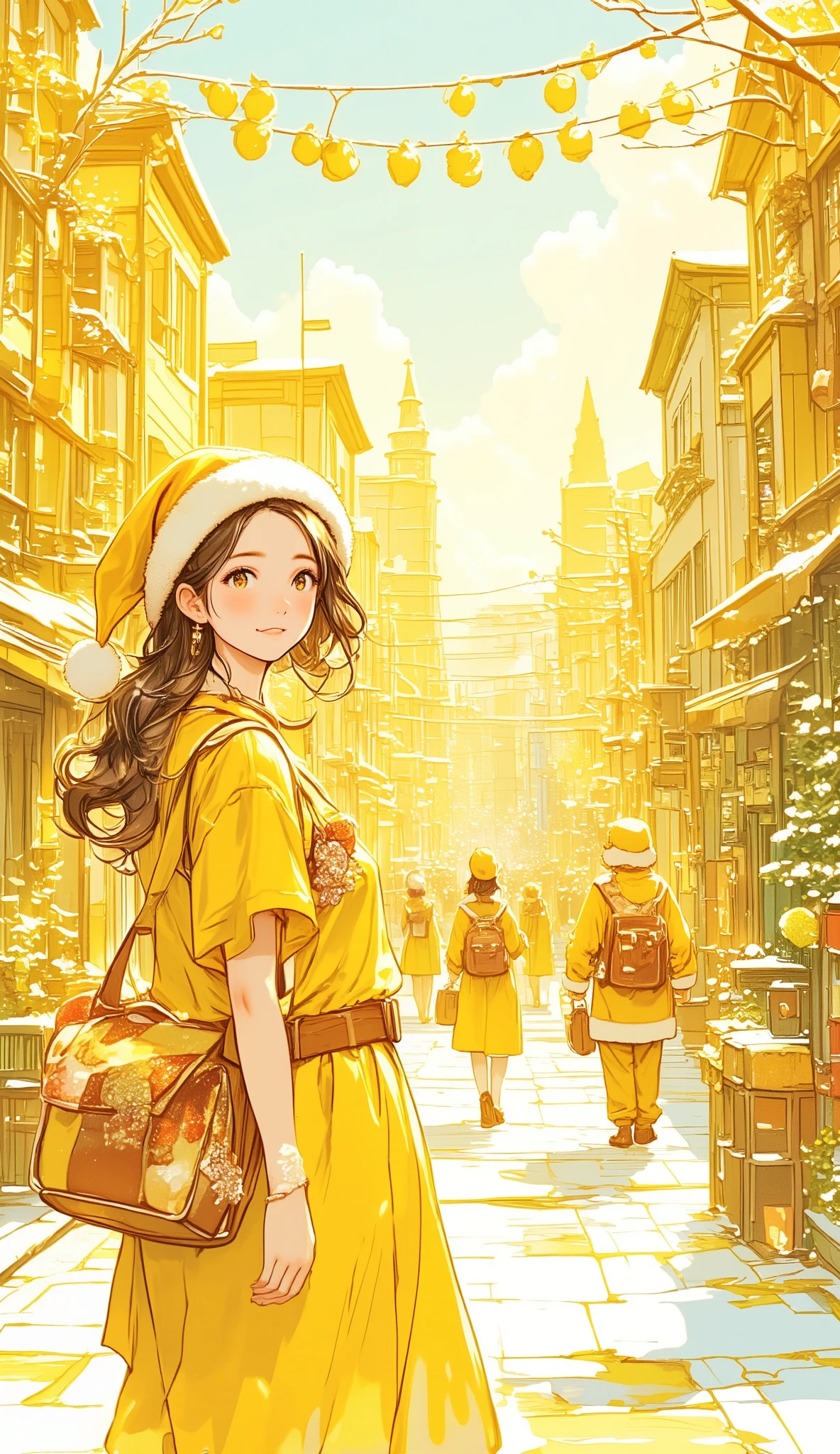 Chrome Yellow Illustrations , Flat Street , Cake Decorations , Roast turkey, girl on her way home from school, Yellow-green Illustrations , End of the year, English muffins , Christmas Eve , girl, Merry Christmas , mimosa illustrations , To you, Illustrations with Canary Yellow as the main color,, Busy Cities , beautiful woman, Santa Claus, cream yellow illustrations