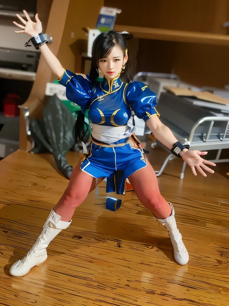 there is a woman sitting on the floor with her legs crossed, chun li at the gym, inspired by Leng Mei, the anime girl is crouching, female protagonist 👀 :8, glamorous jill valentine, mei from overwatch, portrait of chun - li, tifa lockhart, chun li, tifa, casual pose, as overwatch character, chun-li