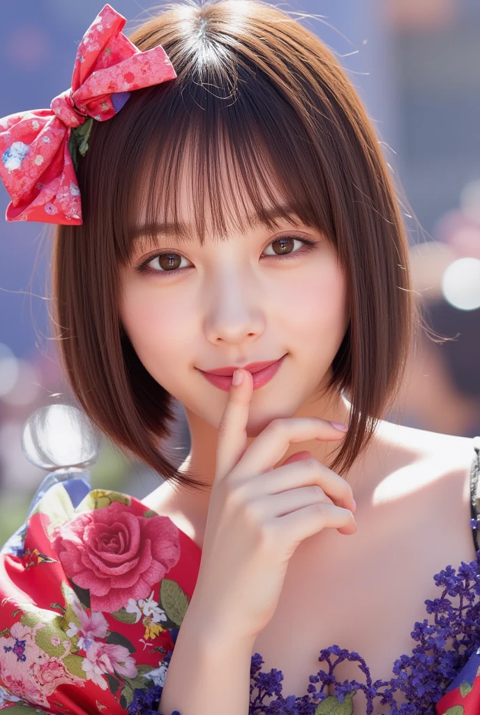 nishino nanase, bangs, smile, Young and  cute Japanese faces ,  official art for 4 people,  High Definition CG Unity 8k Wallpaper,  Ultra High Definition ,  very detailed, Half photo ,  film grain ,  lens flare glow ,  top quality ,8k, viewer , (( Masterpiece)), ((  top quality )), (  very detailed), ((  cute)), ((  sexy)), ((  very detailedな)), (  Detailed Clothing Features  ), (  beautiful), illustration,  beautiful Japanese woman, ((  female 1 person ))