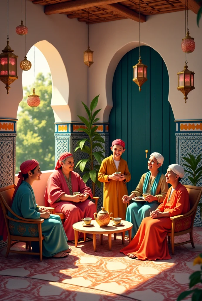 Create hd poster for Te amo Cafe with background arabic ladies weared abaya drinking cuppuccino