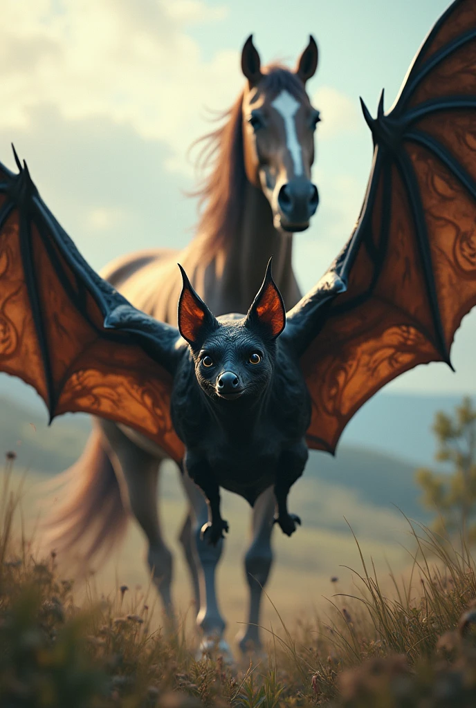 A haunting, cinematic keyframe depicting a majestic demon with horse legs, a goat-like body, and imposing bat wings, set against a misty, moonlit forest backdrop, with piercing red eyes that seem to pierce through the darkness. Inspired by the works of Maciej Kuciara, Jama Jurabaev, and Wojtek Fus, this image boasts a rich, cinematic color grading with warm, earthy tones and deep blues, enhanced by cinematic lighting, shallow depth of field, vignette, and bokeh effects, evoking the aesthetic of Kodak Porta 400 and Cinestill 800 film stocks, shot with a Leica M10 camera, exuding a filmic, otherworldly atmosphere.
